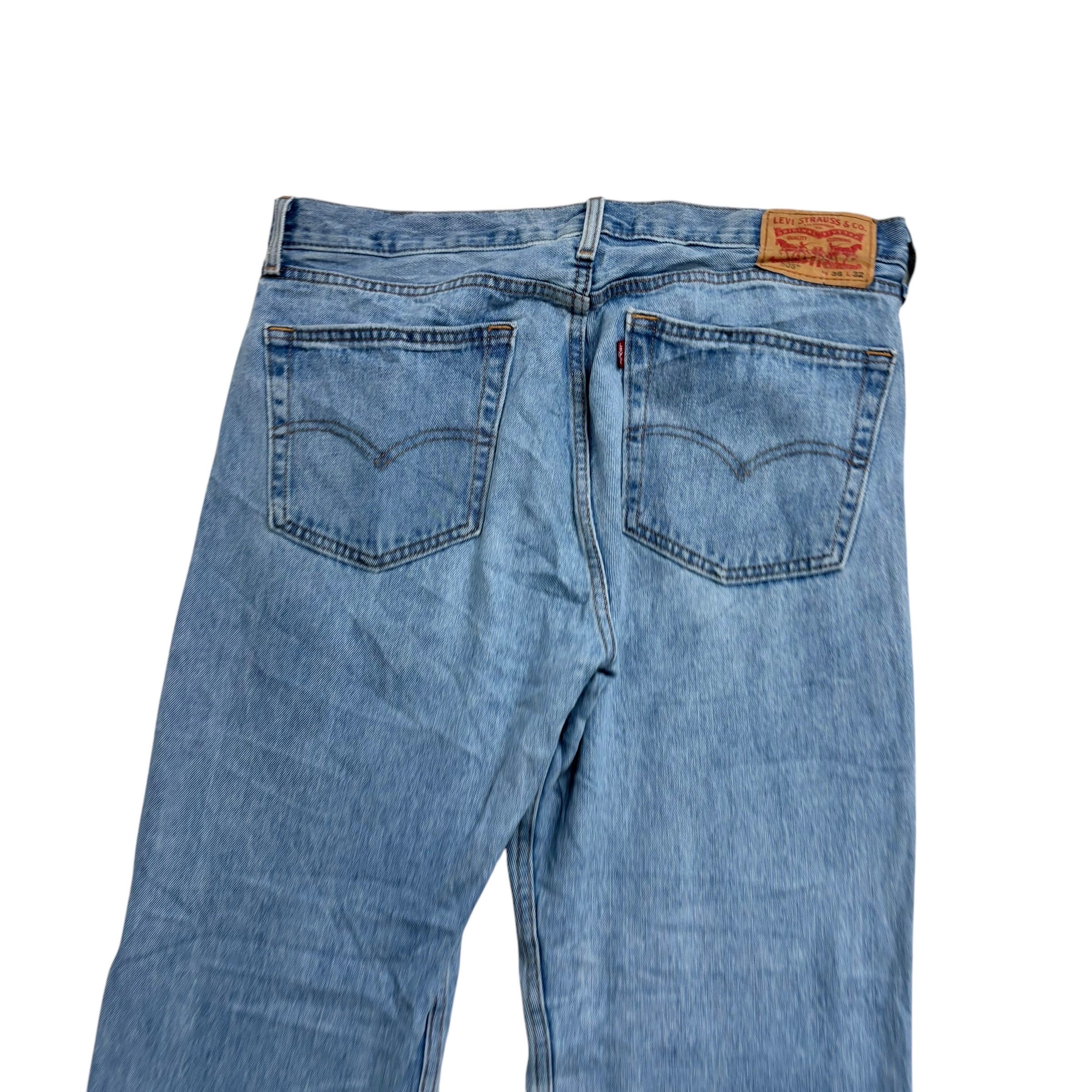 Levis 505 Jeans W36 L32 Mens Light Blue Regular Straight Fit Denim (E)