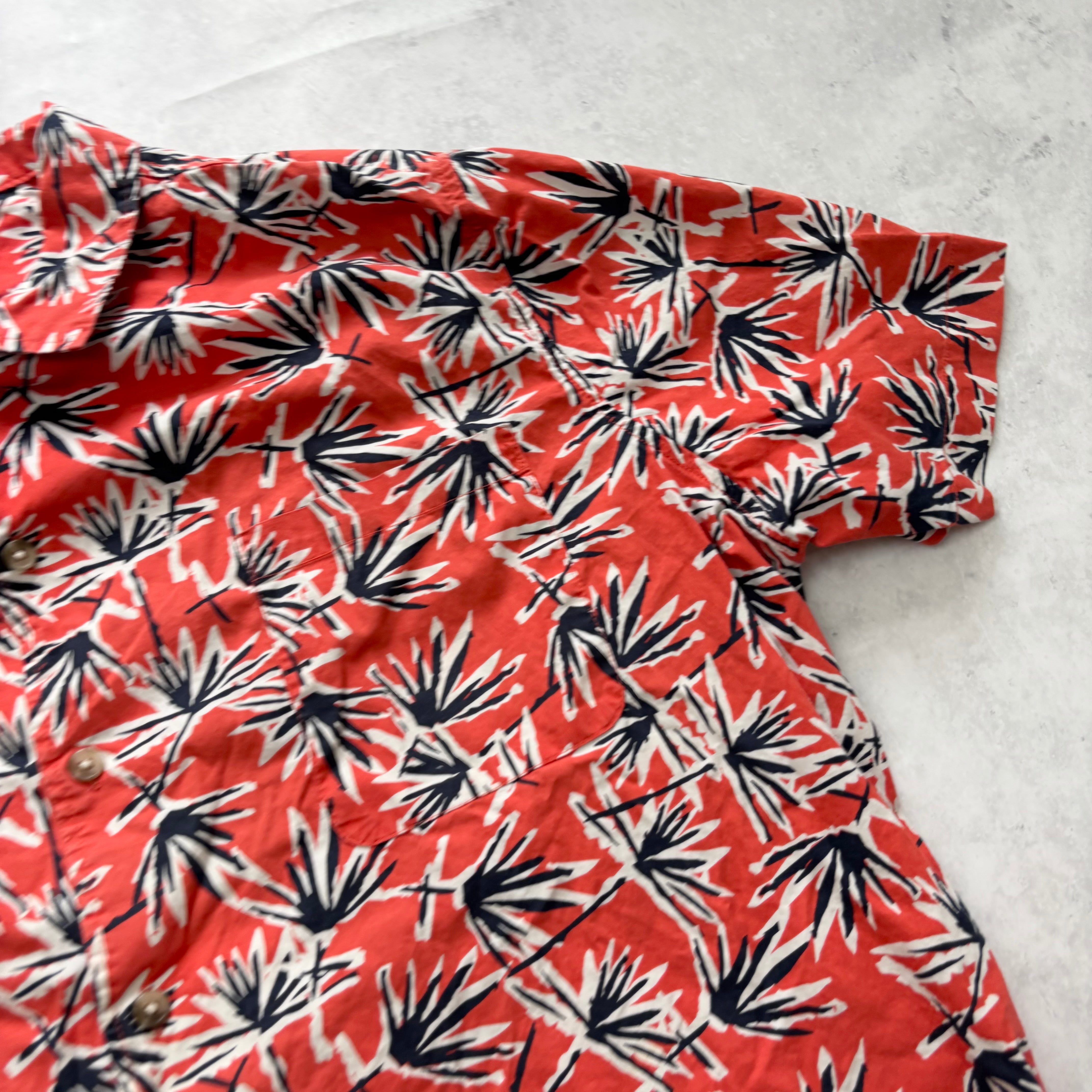 Hawaiian Shirt Mens XXL Red Floral Aloha Short Sleeve Cotton Slim Fit (E)