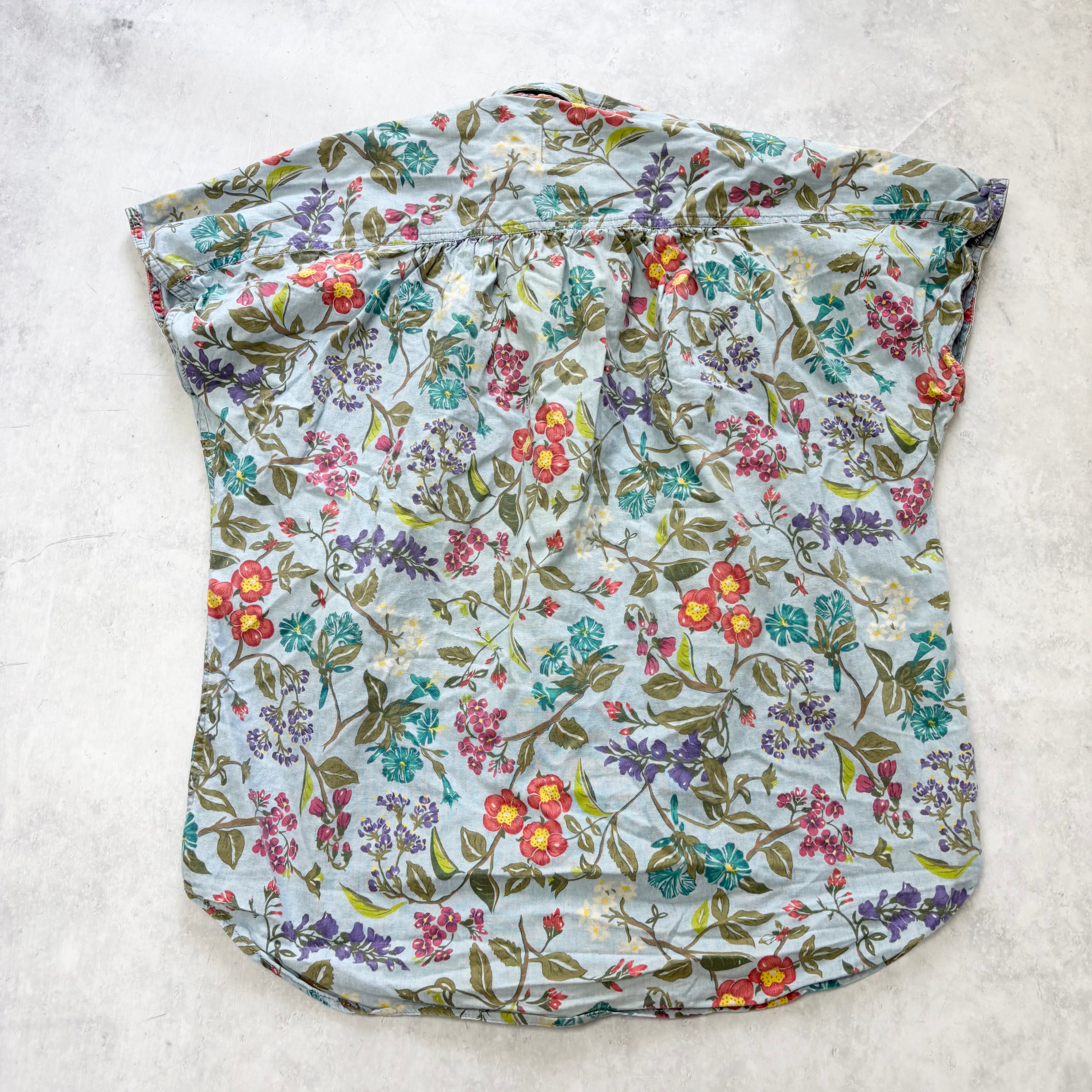 Hawaiian Shirt Mens Large Blue Floral Aloha Short Sleeve Cotton Sleeveless (E)