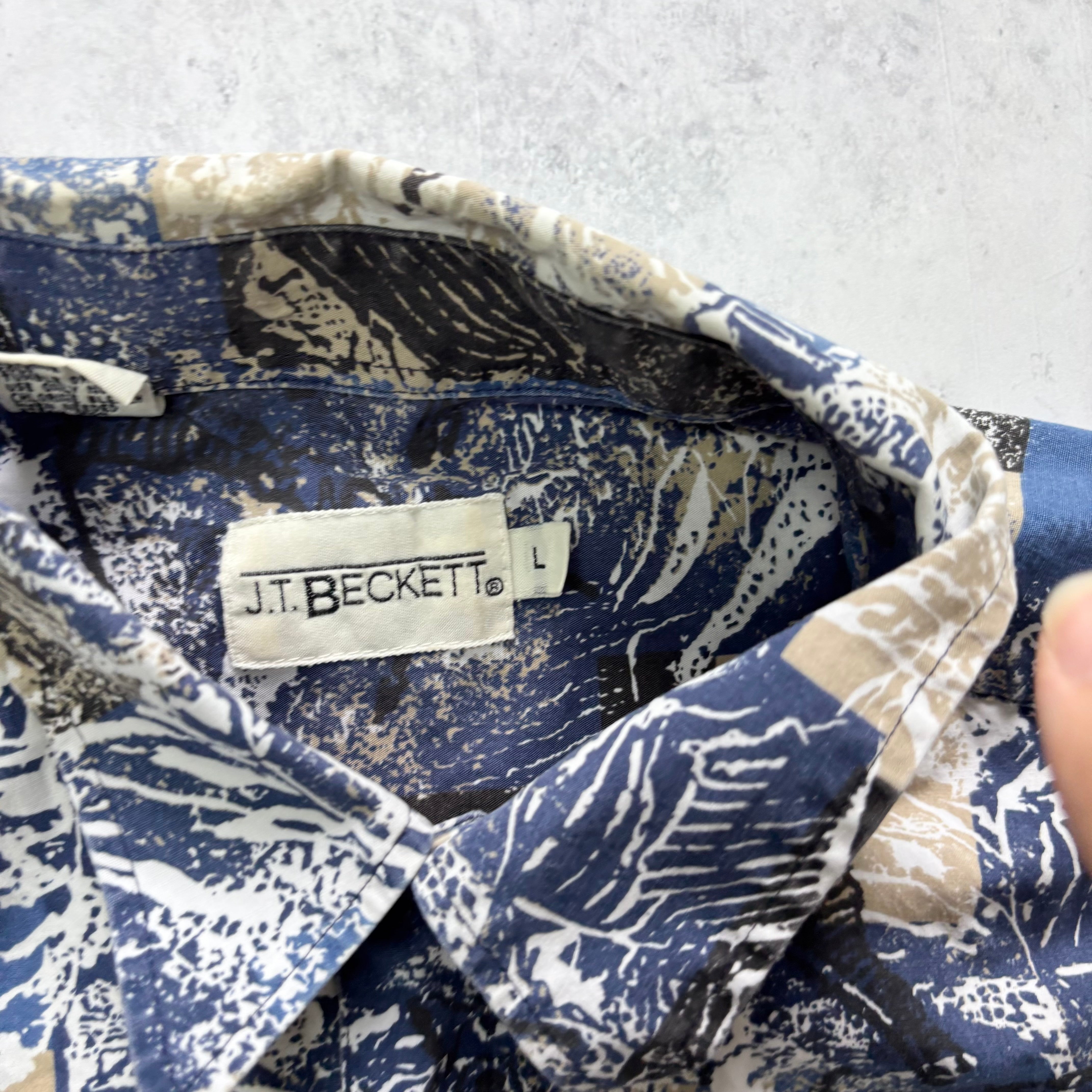 Vintage Hawaiian Shirt Mens Large Blue Floral Aloha Short Sleeve Cotton (E)