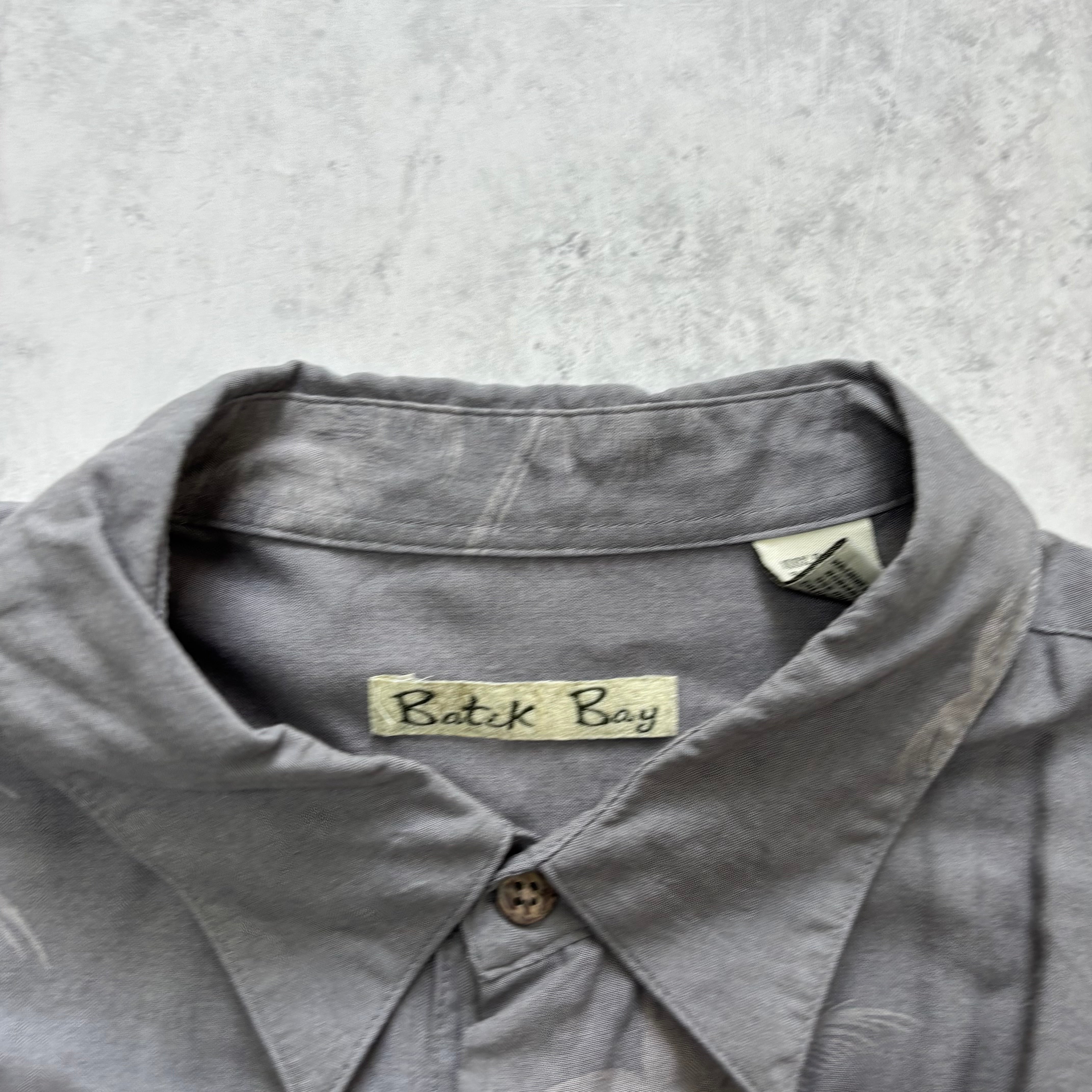 Vintage Hawaiian Shirt Mens XL Grey Floral Aloha Short Sleeve Rayon (E)