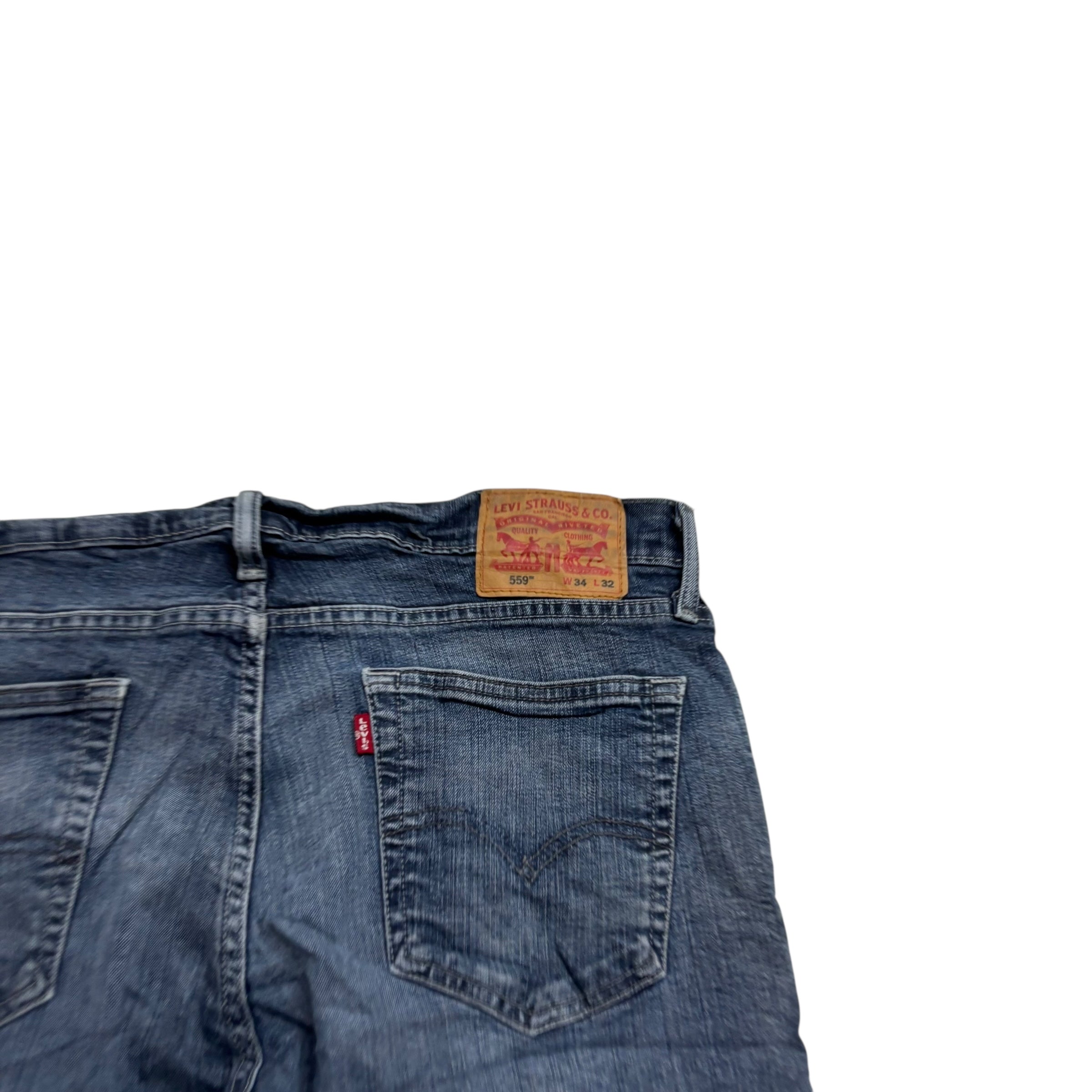 Levis 559 Jeans W34 L32 Mens Blue Baggy Relaxed Straight Fit Stretch Denim (F)