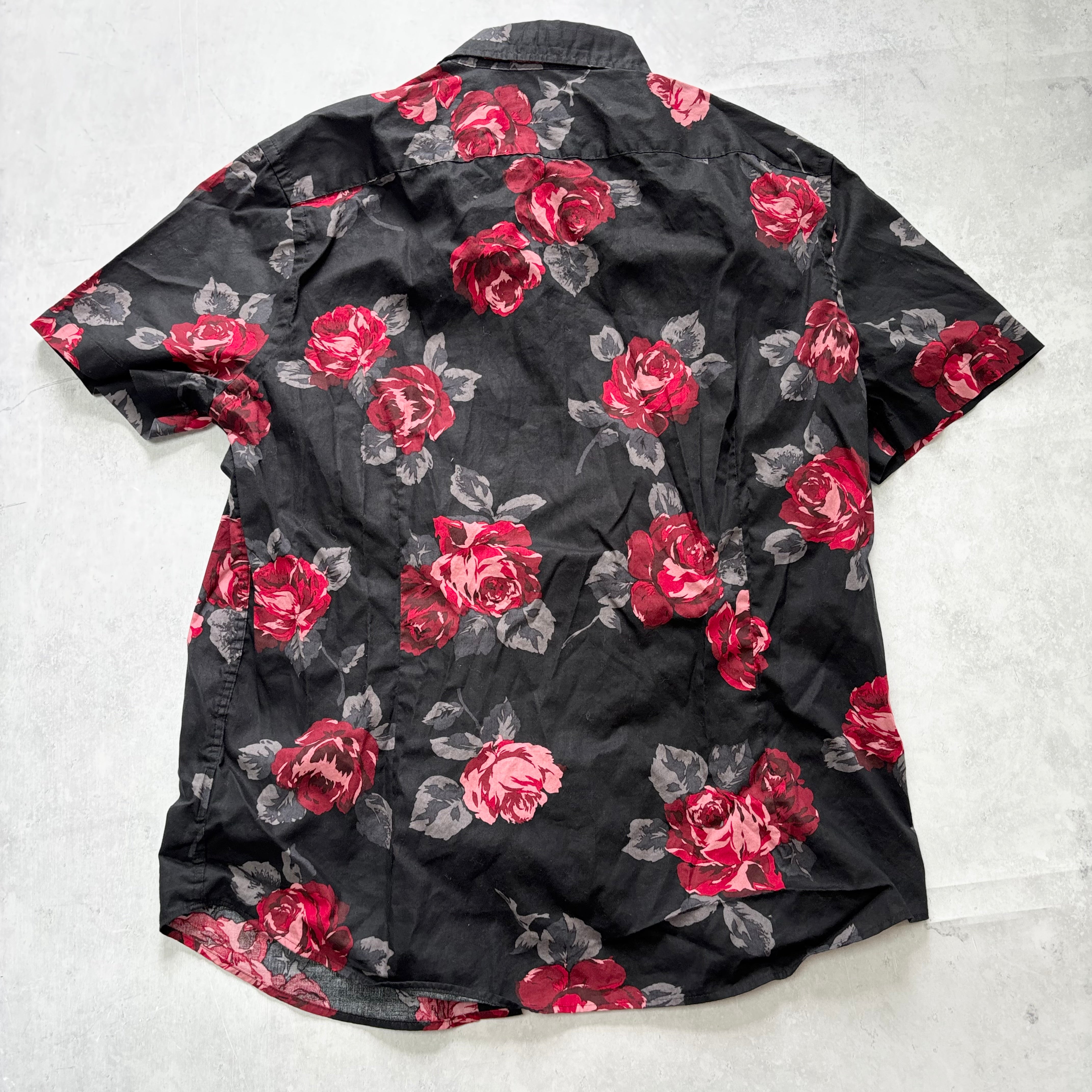 Hawaiian Shirt Mens Large Black Floral Aloha Short Sleeve Cotton Slim Fit (E)