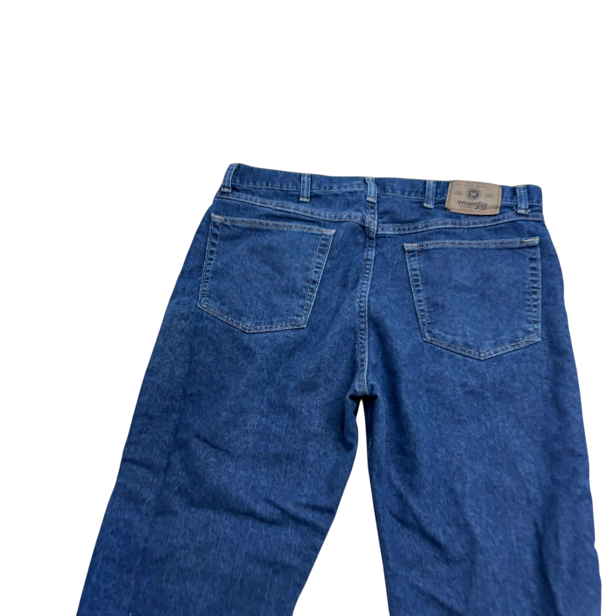 Wrangler Jeans W35 L30 Mens Dark Blue Regular Straight Fit Denim (E)