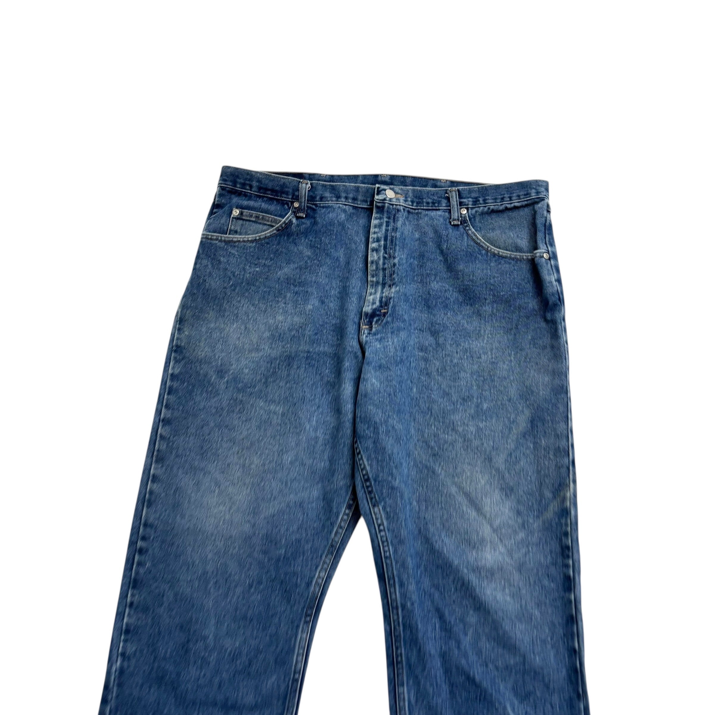 Wrangler Jeans W42 L30 Mens Mid Blue Baggy Relaxed Straight Fit Vintage Denim