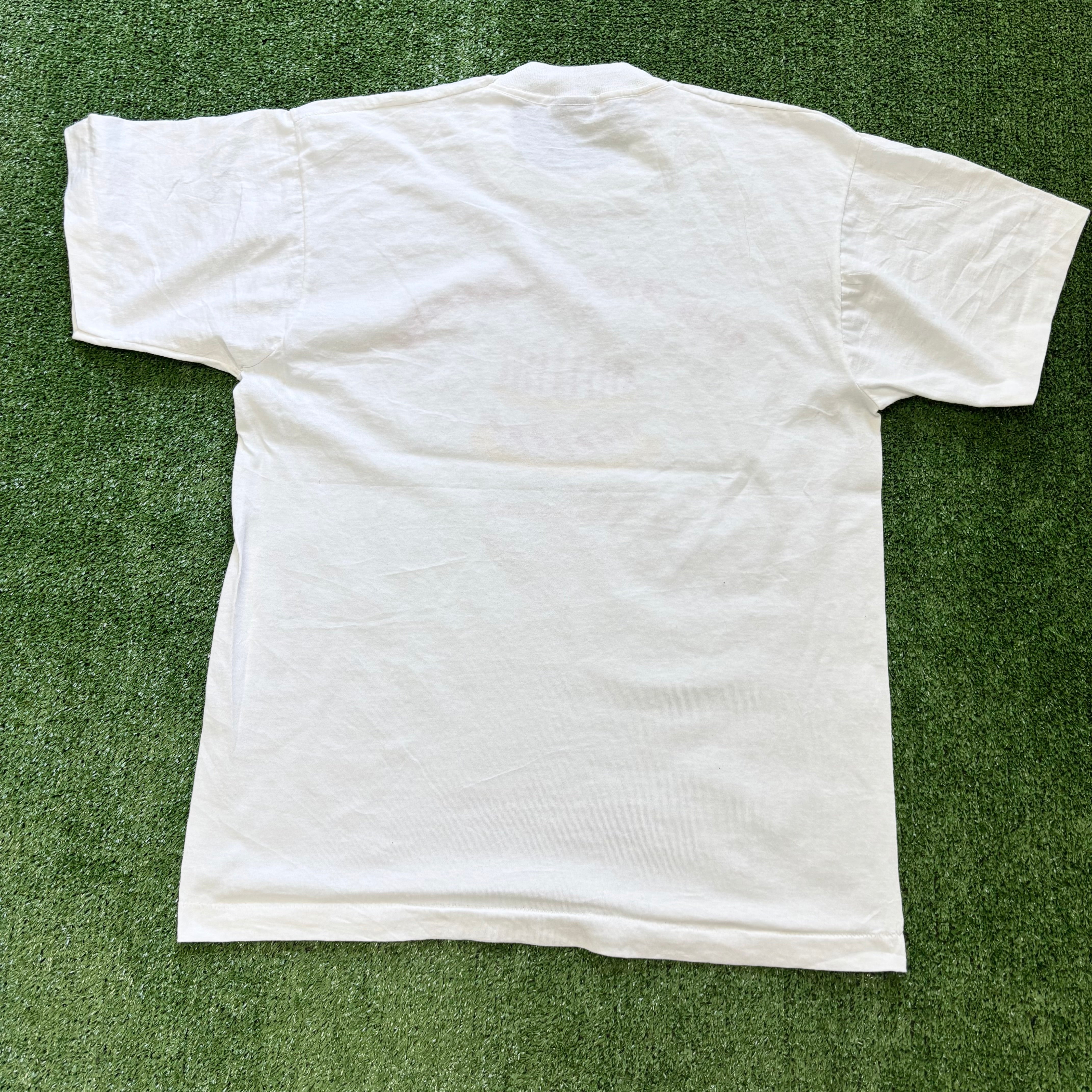 Vintage T Shirt Mens Medium White Single Stitch Graphic Print 90s Run (E)