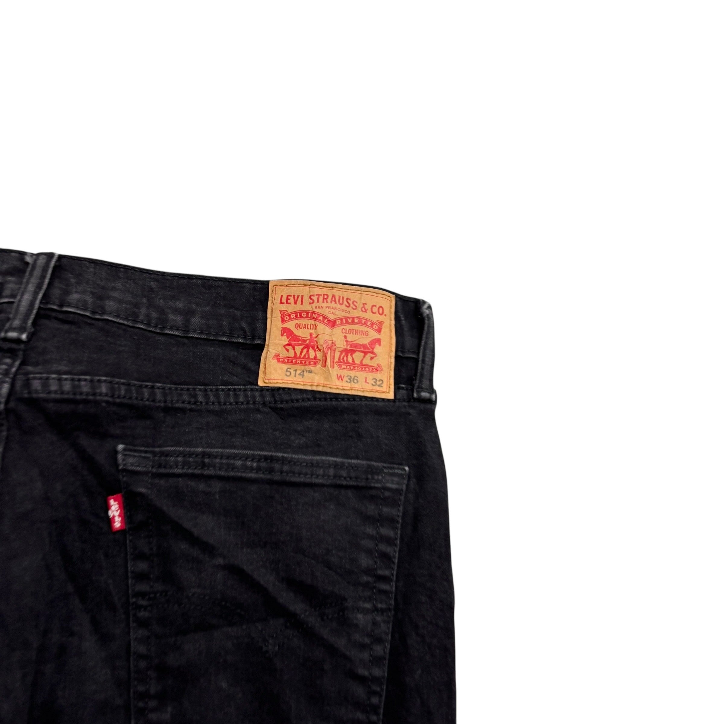 Levis 514 Jeans W36 L32 Mens Black Regular Straight Fit Stretch Denim