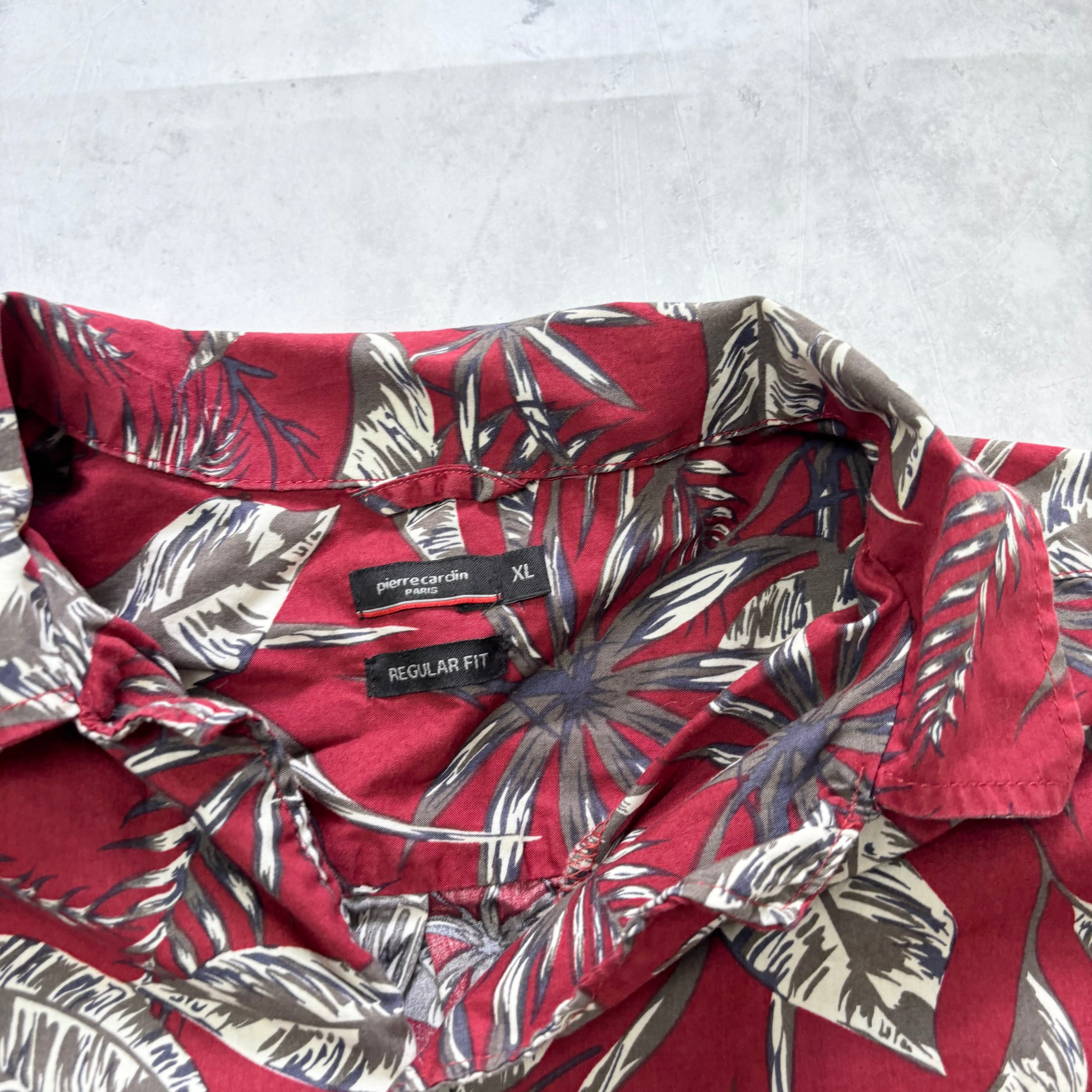 Hawaiian Shirt Mens XL Red Floral Aloha Short Sleeve Cotton Regular Fit (E)