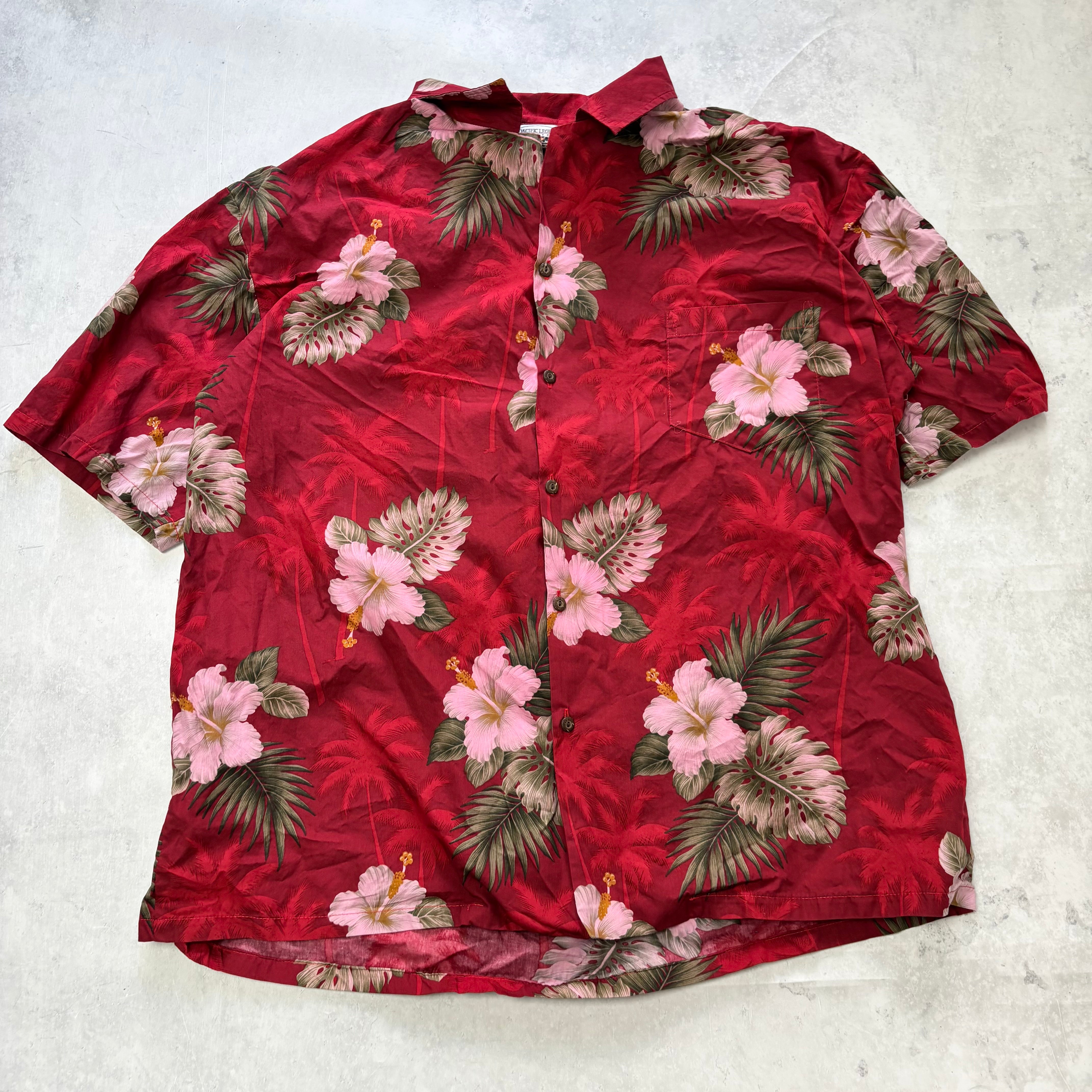 Vintage Hawaiian Shirt Mens 3XL Red Floral Aloha Short Sleeve Cotton (E)