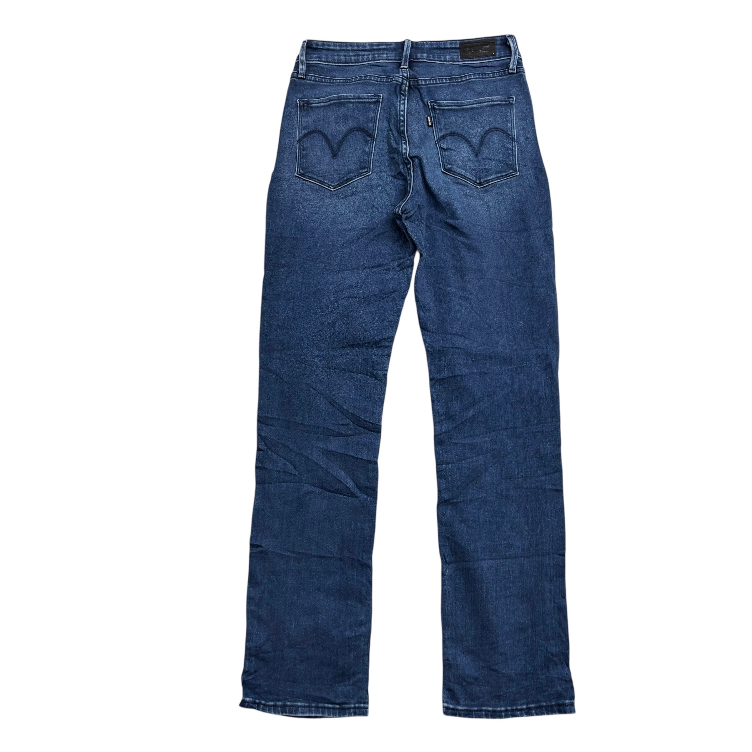 Levis Jeans W29 L32 Womens Mid Rise Straight Navy Blue Stretch Denim (E)