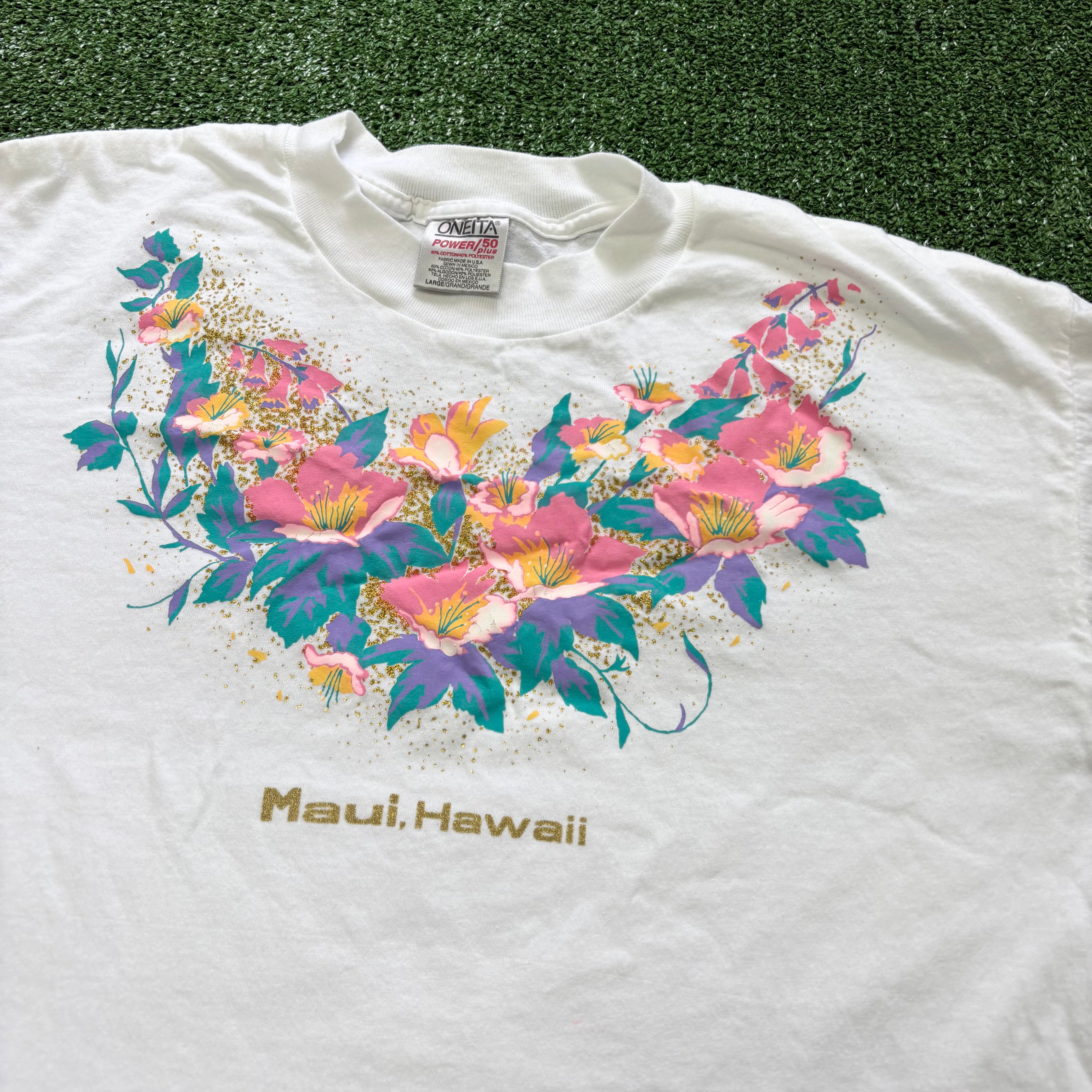 Vintage T Shirt Mens Large White Single Stitch Graphic Print 90s USA Tourist