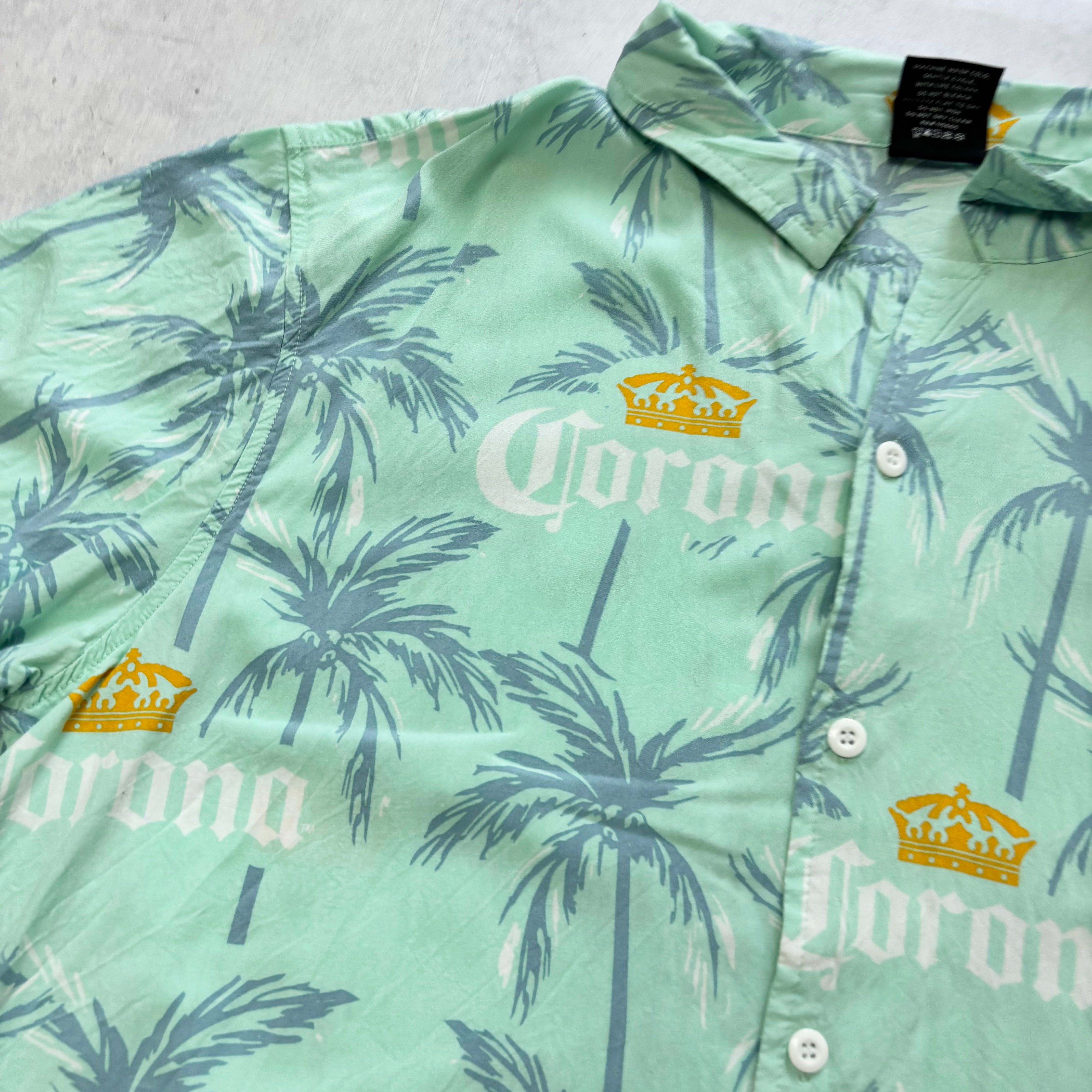 Corona Hawaiian Shirt Mens Large Green Floral Aloha Short Sleeve Rayon