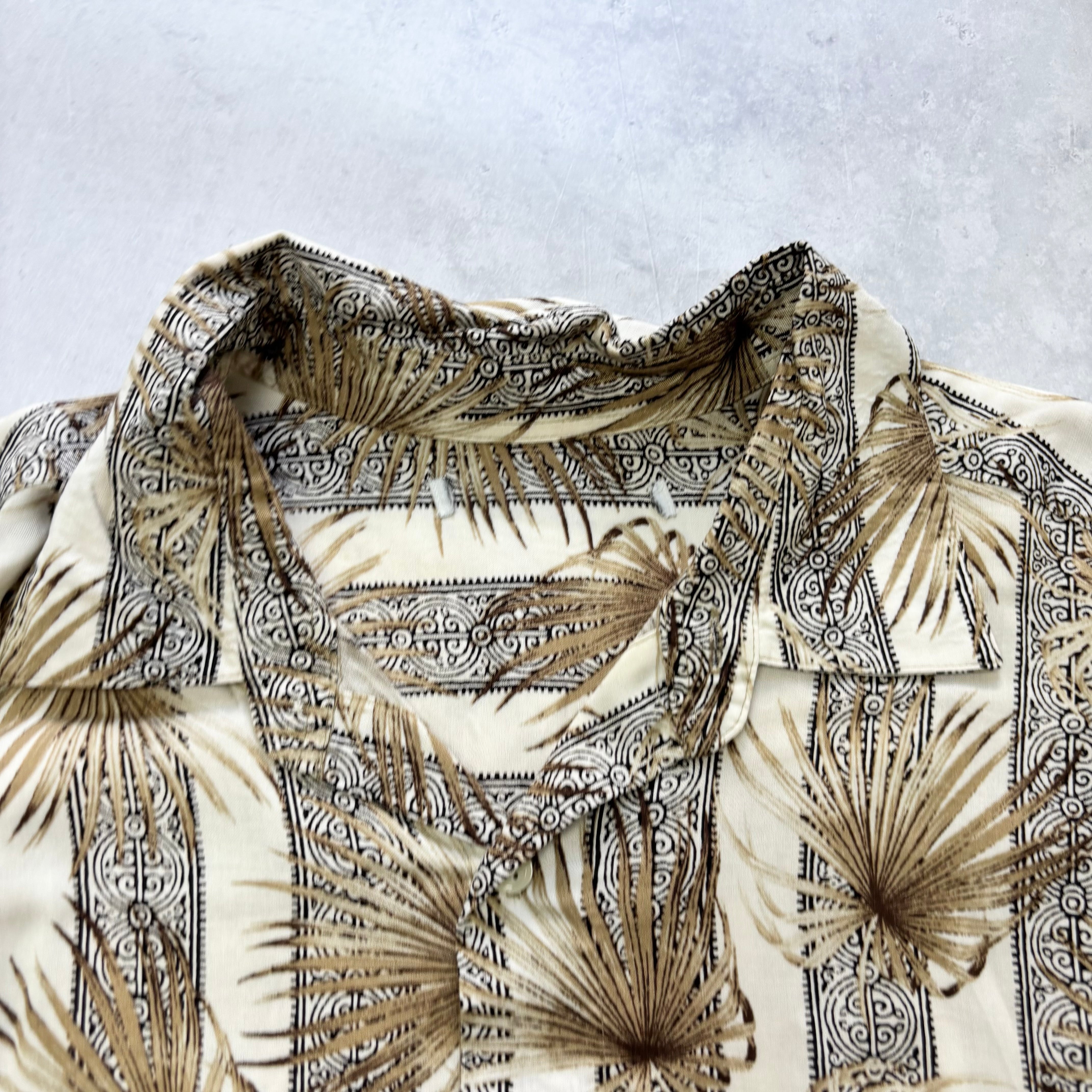 Vintage Hawaiian Shirt Mens Large Gold Floral Aloha Short Sleeve (E)