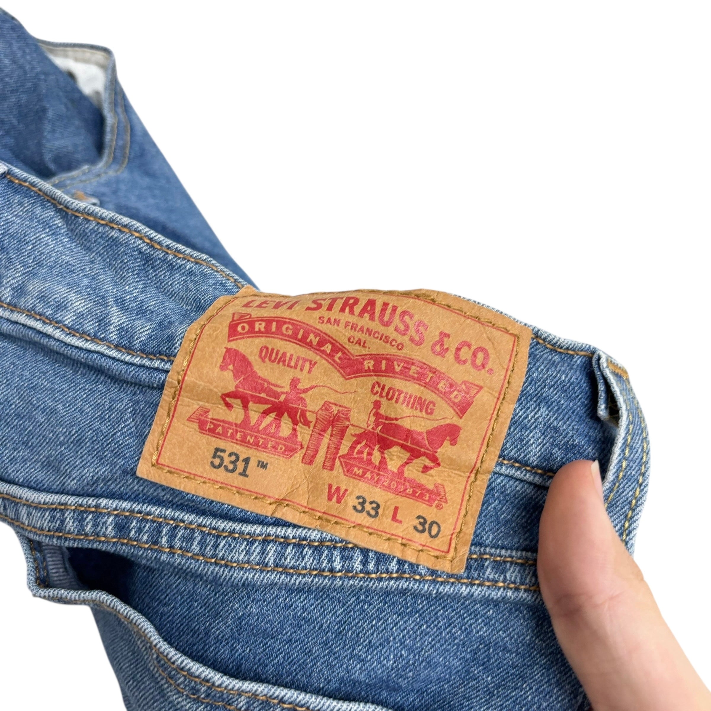 Levis 531 Jeans W33 L30 Mens Mid Blue Athletic Slim Fit Stretch Denim (E)