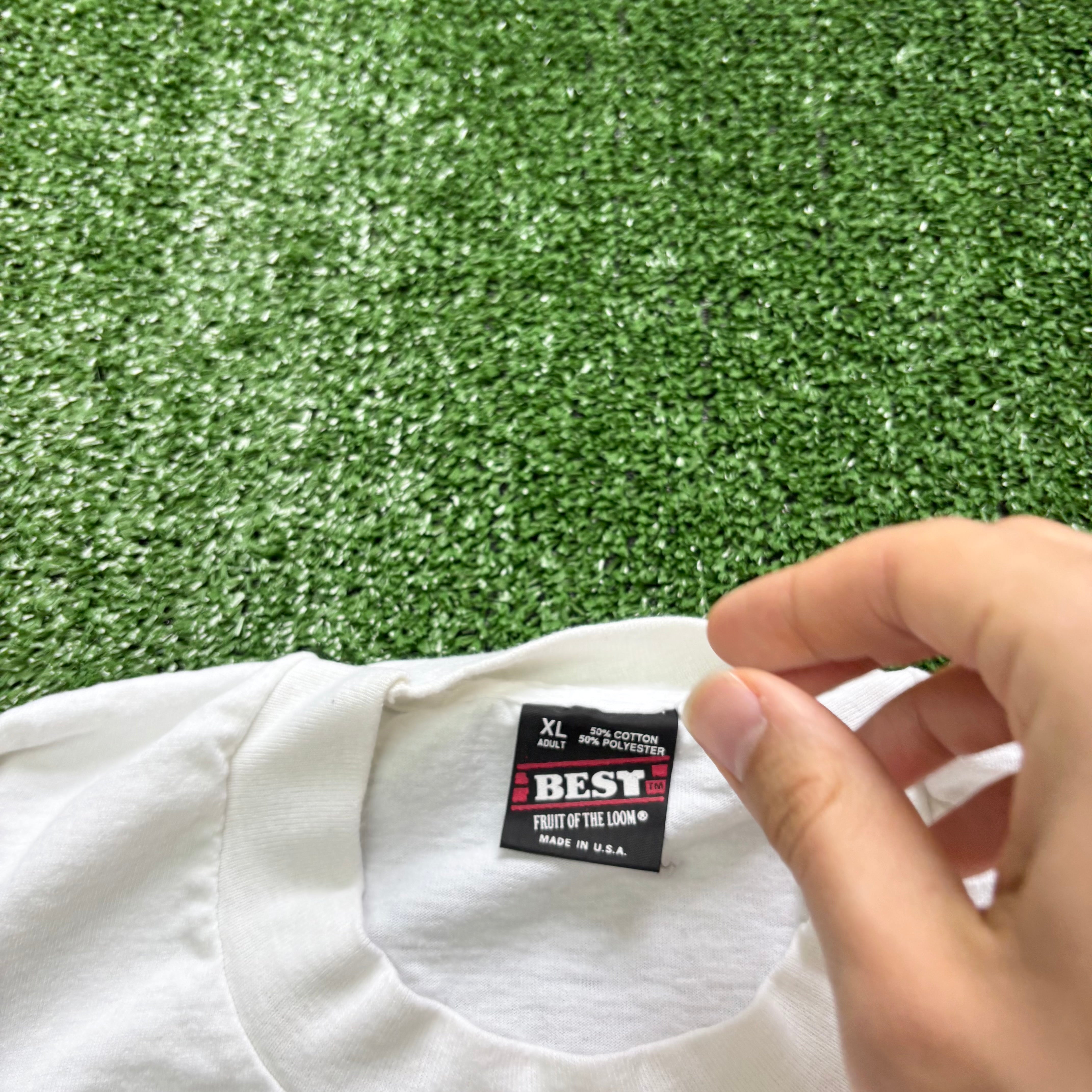 Vintage T Shirt Mens XL White Single Stitch Graphic Print 90s USA Racing