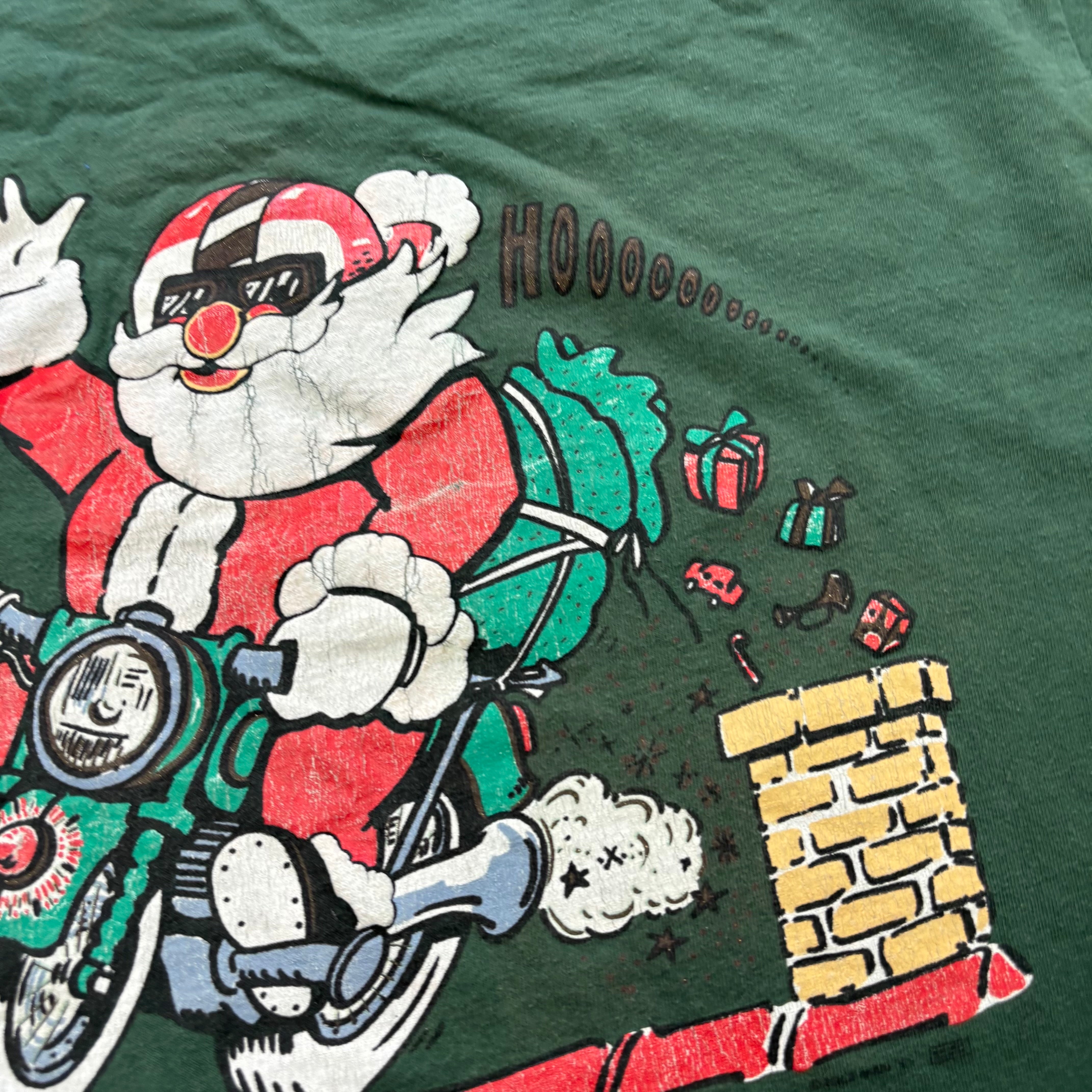 Vintage T Shirt Mens XL Green Graphic Print 90s Santa Xmas (E)
