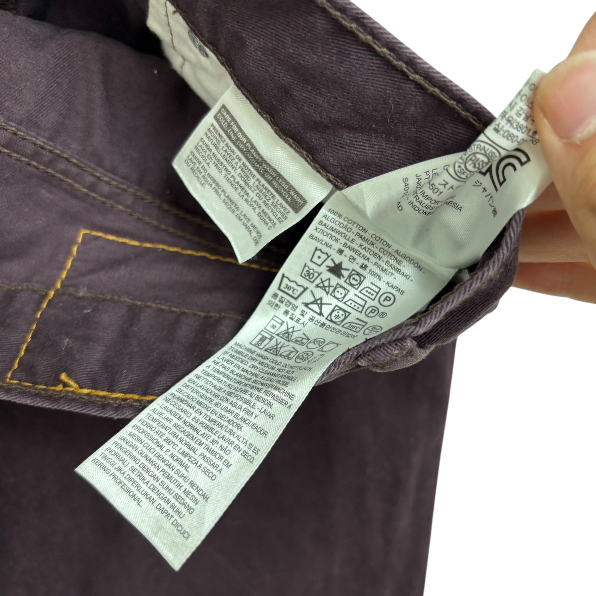 Levis 508 Trousers W29 L32 Mens Purple Regular Tapered Fit Pants (E)