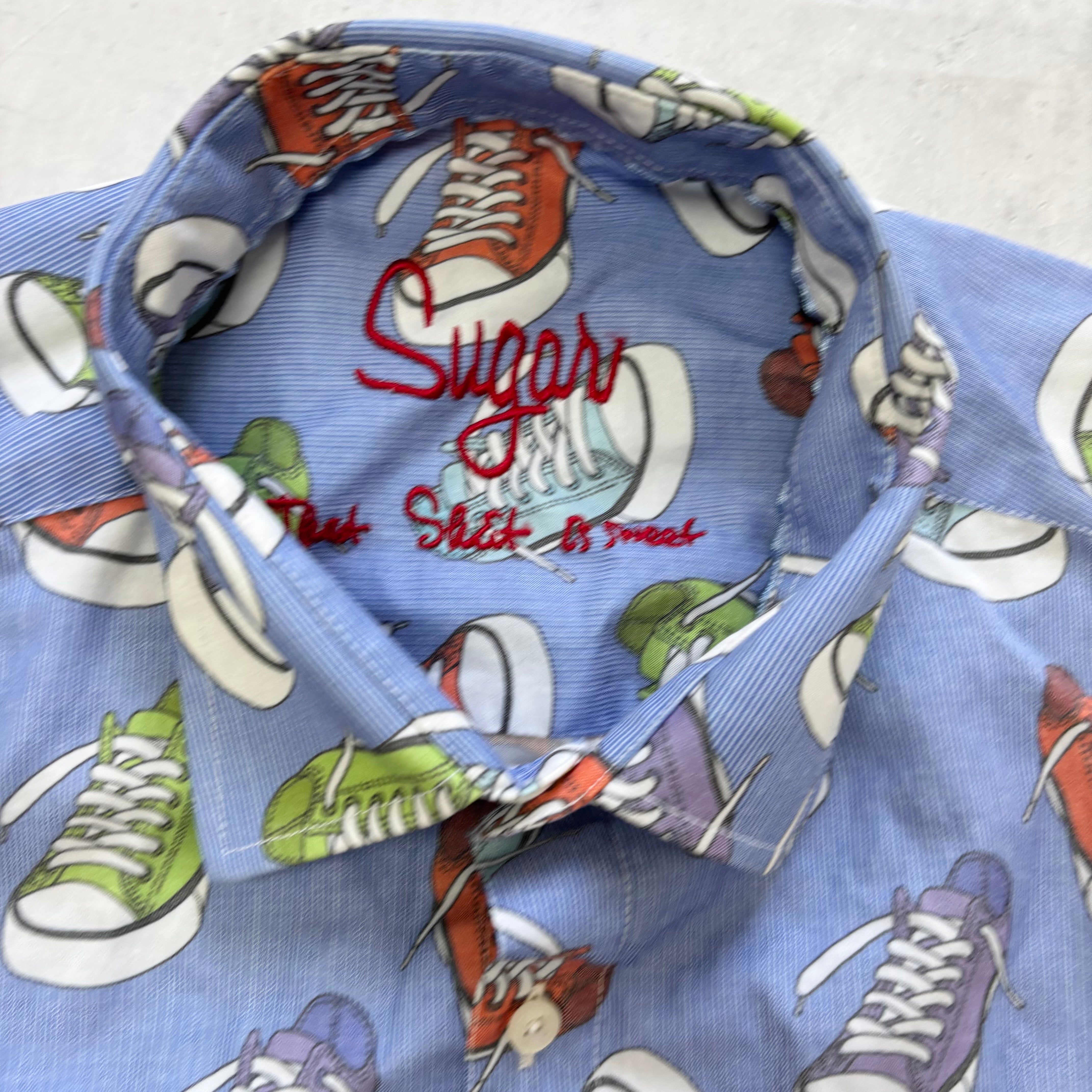 Mens Shirt Medium Blue Regular Fit Short Sleeve Cotton Blend (E)