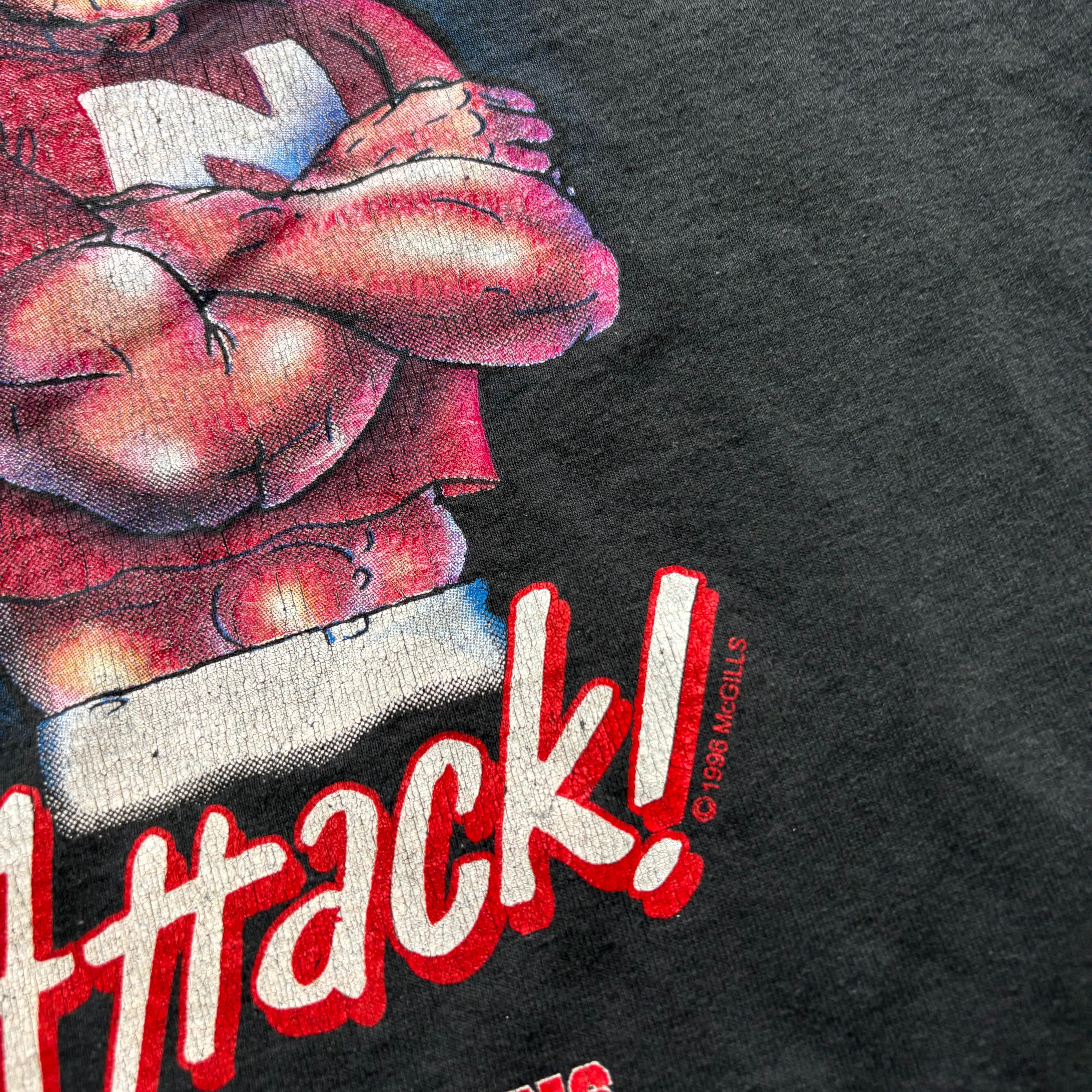 Vintage T Shirt Mens Medium Black Single Stitch Graphic Print 90s College NFL