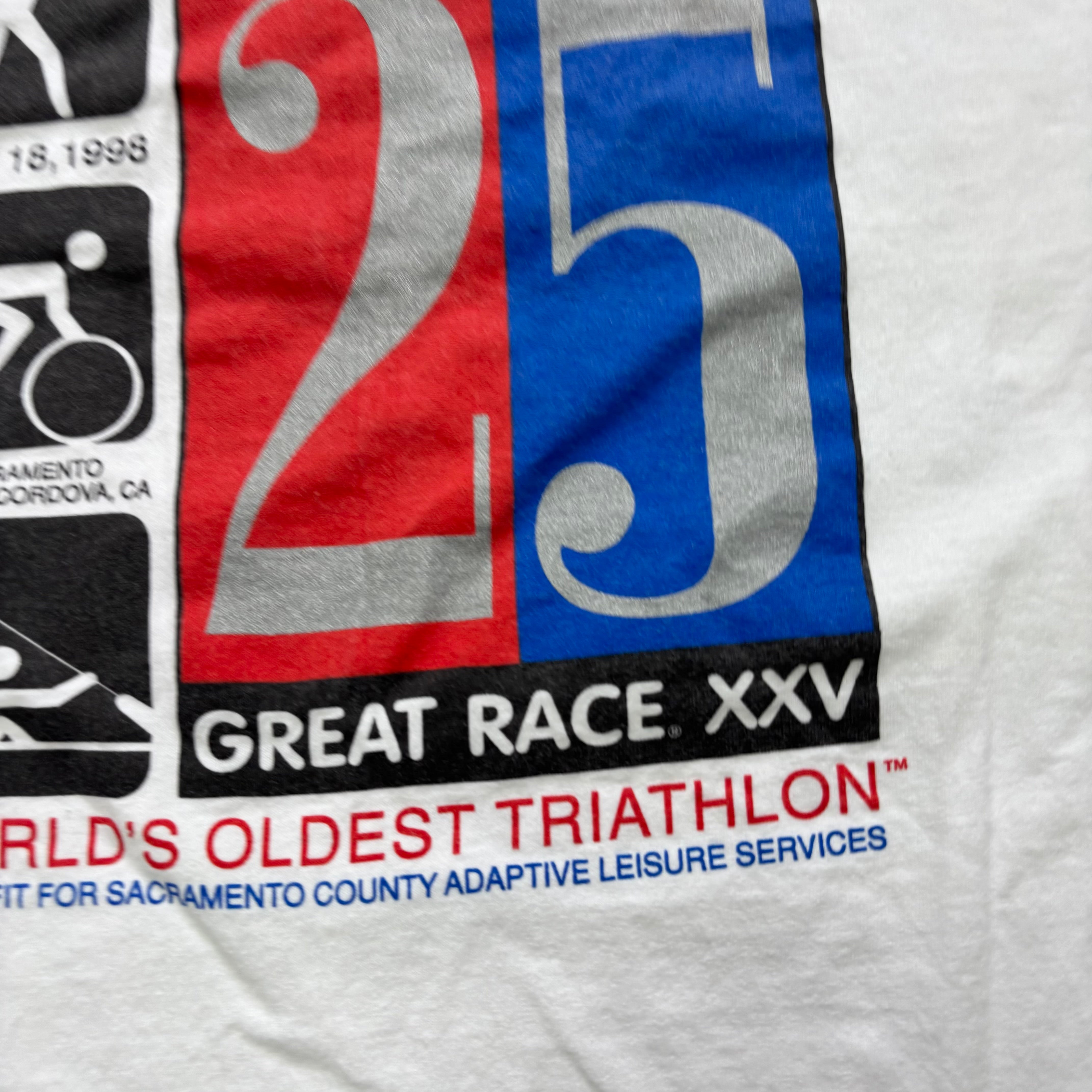 Vintage T Shirt Mens Large White Single Stitch Graphic Print 90s Race (E)