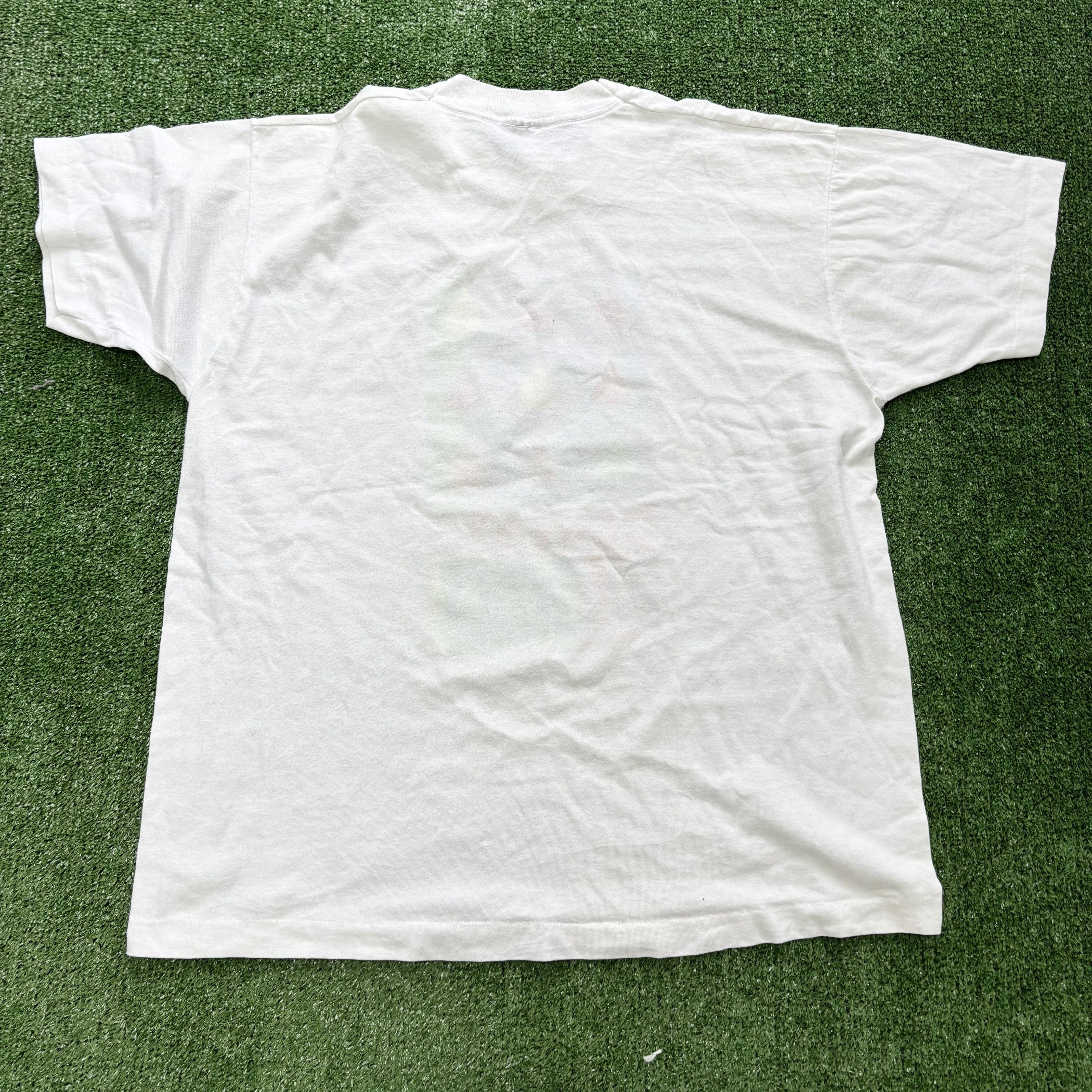 Vintage T Shirt Mens Large White Single Stitch Graphic Print 90s
