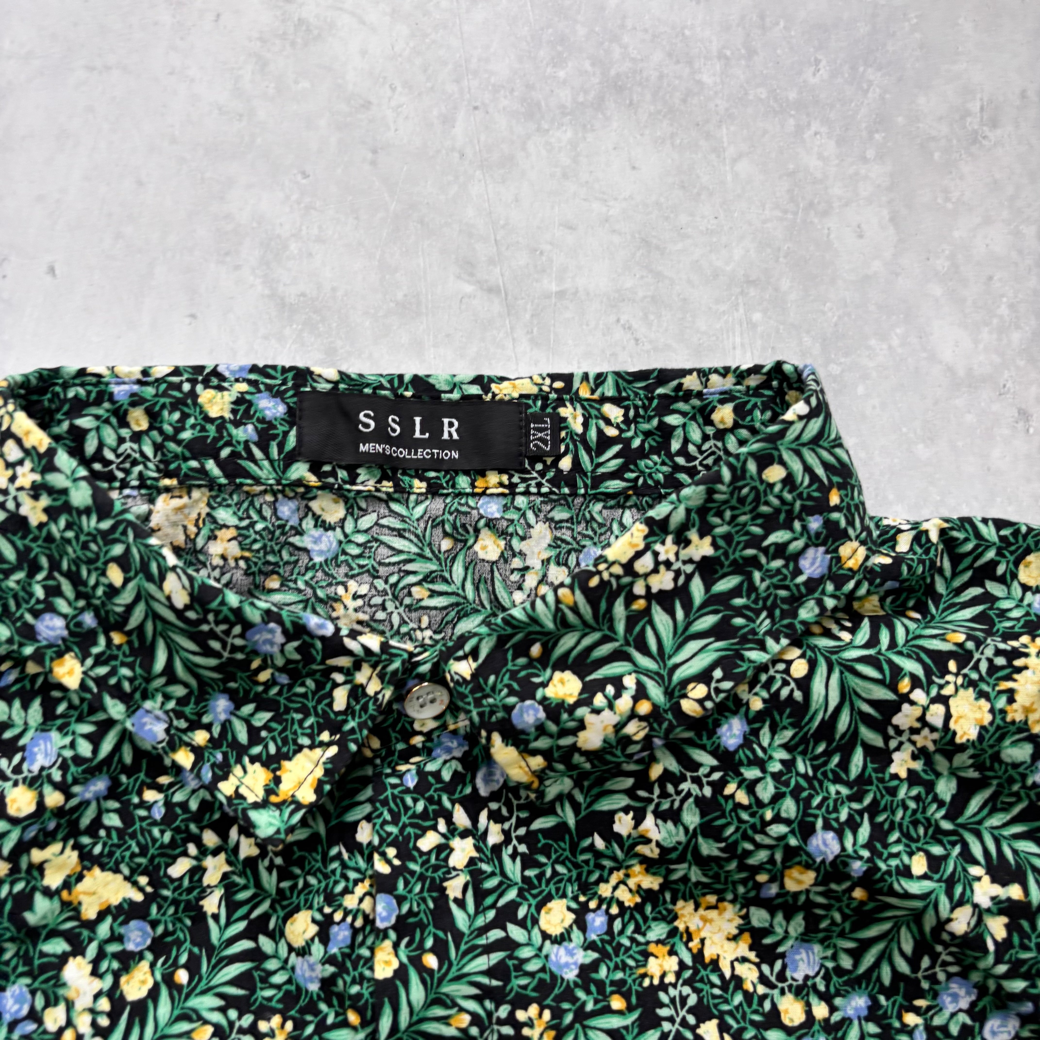 Hawaiian Shirt Mens XXL Green Floral Aloha Short Sleeve Cotton Regular Fit (E)
