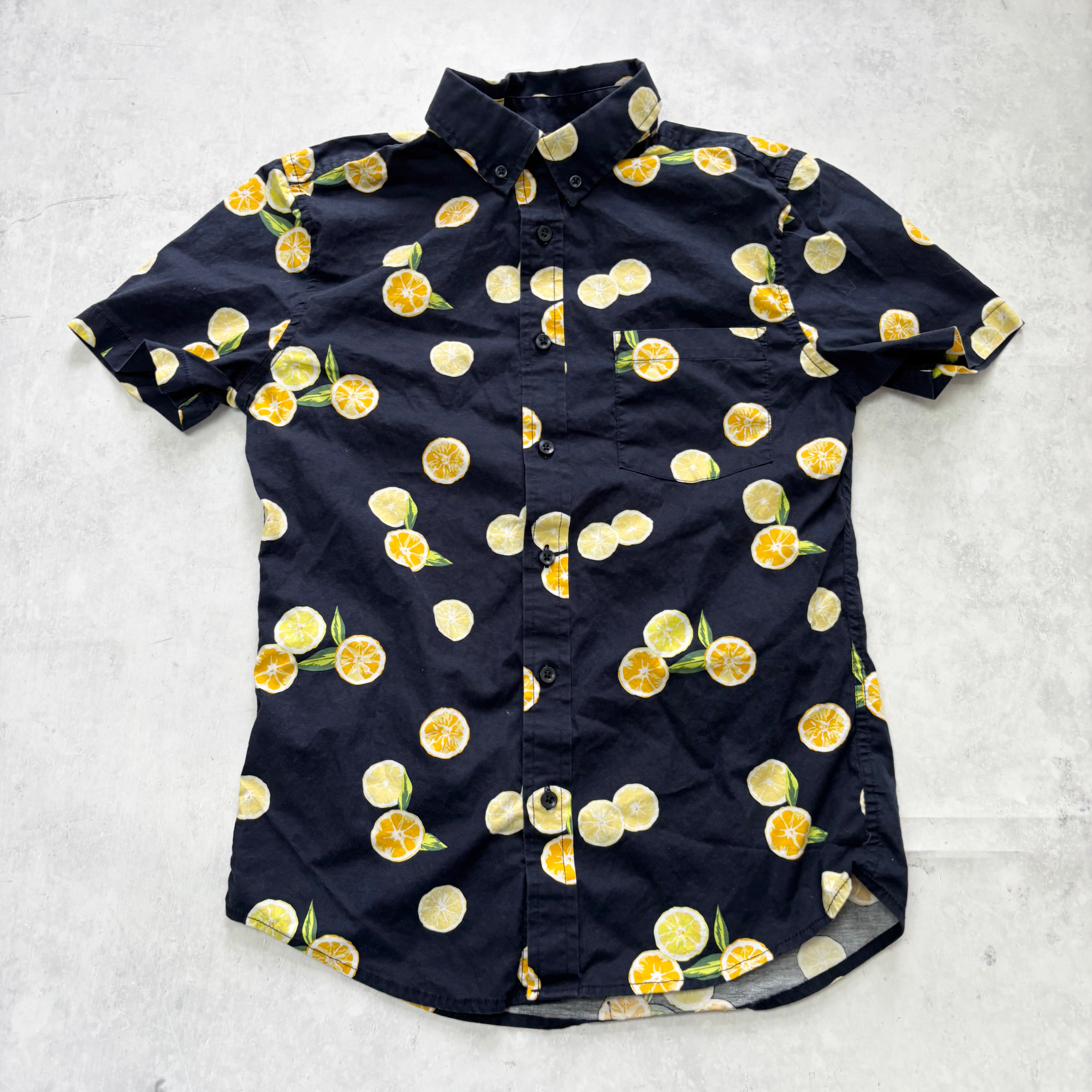 Hawaiian Shirt Mens Small Navy Floral Aloha Short Sleeve Cotton Slim Fit (E)