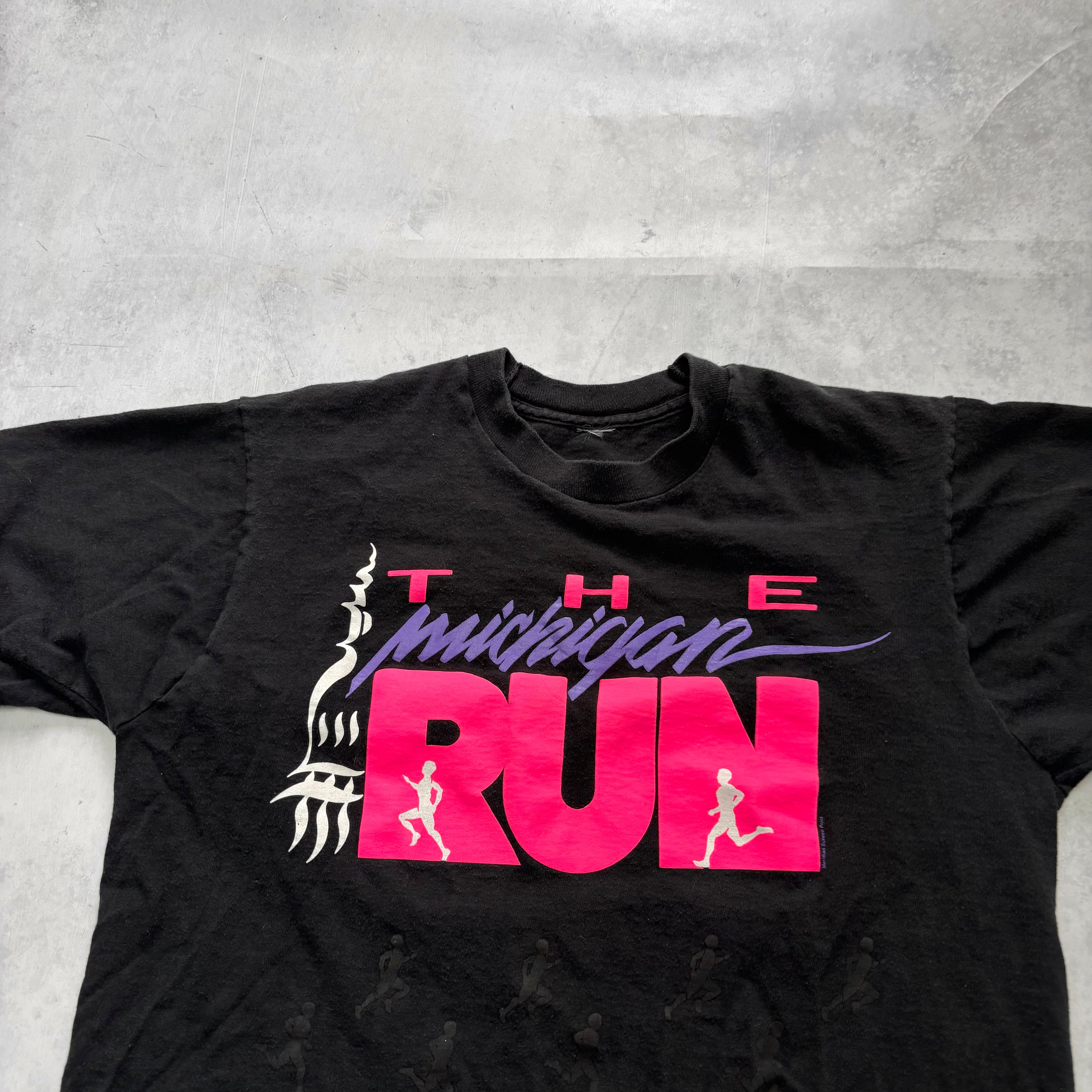 Vintage T Shirt Mens Small Black Single Stitch Graphic Print 90s Run Race