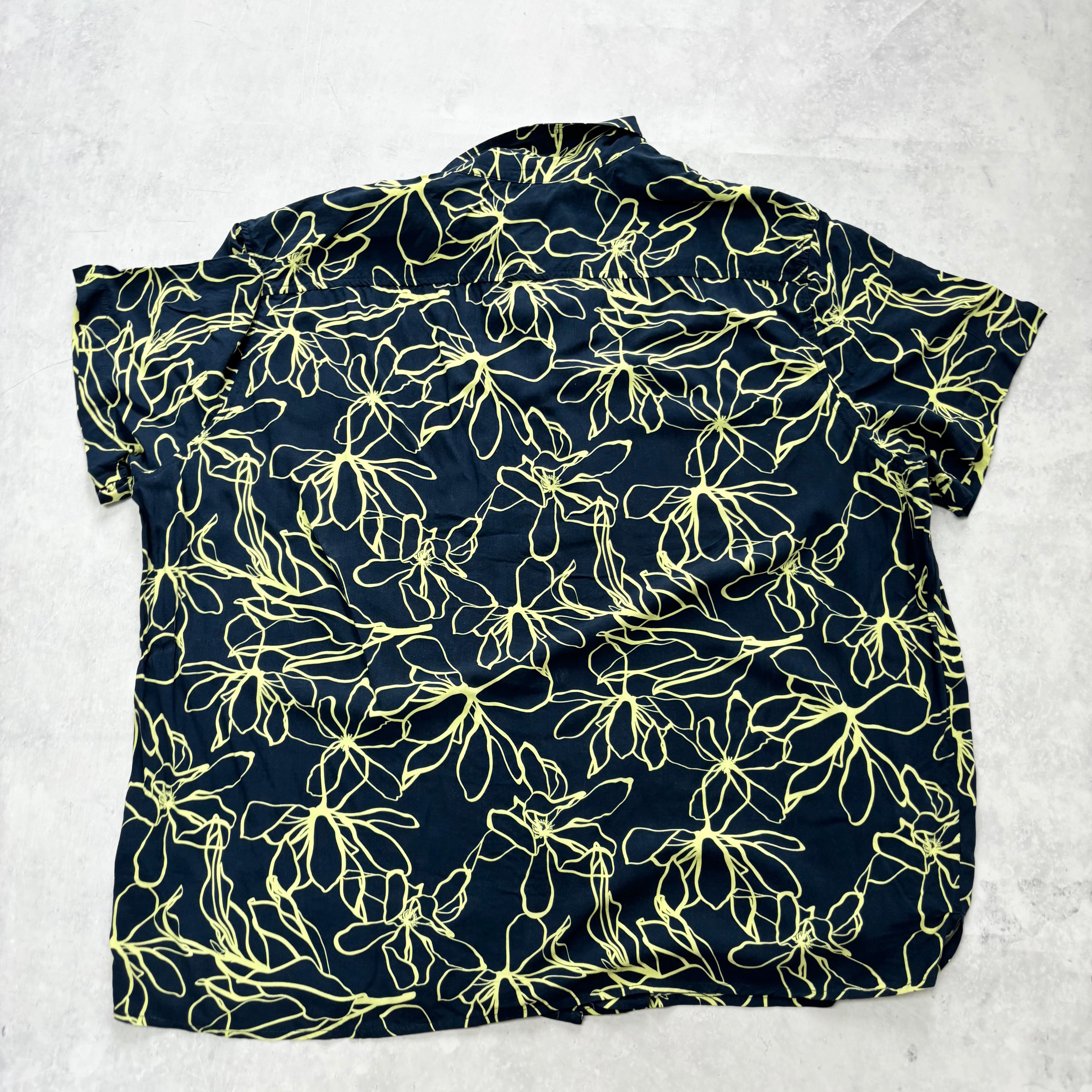 Hawaiian Shirt Mens XXL Navy Floral Aloha Short Sleeve Rayon (E)