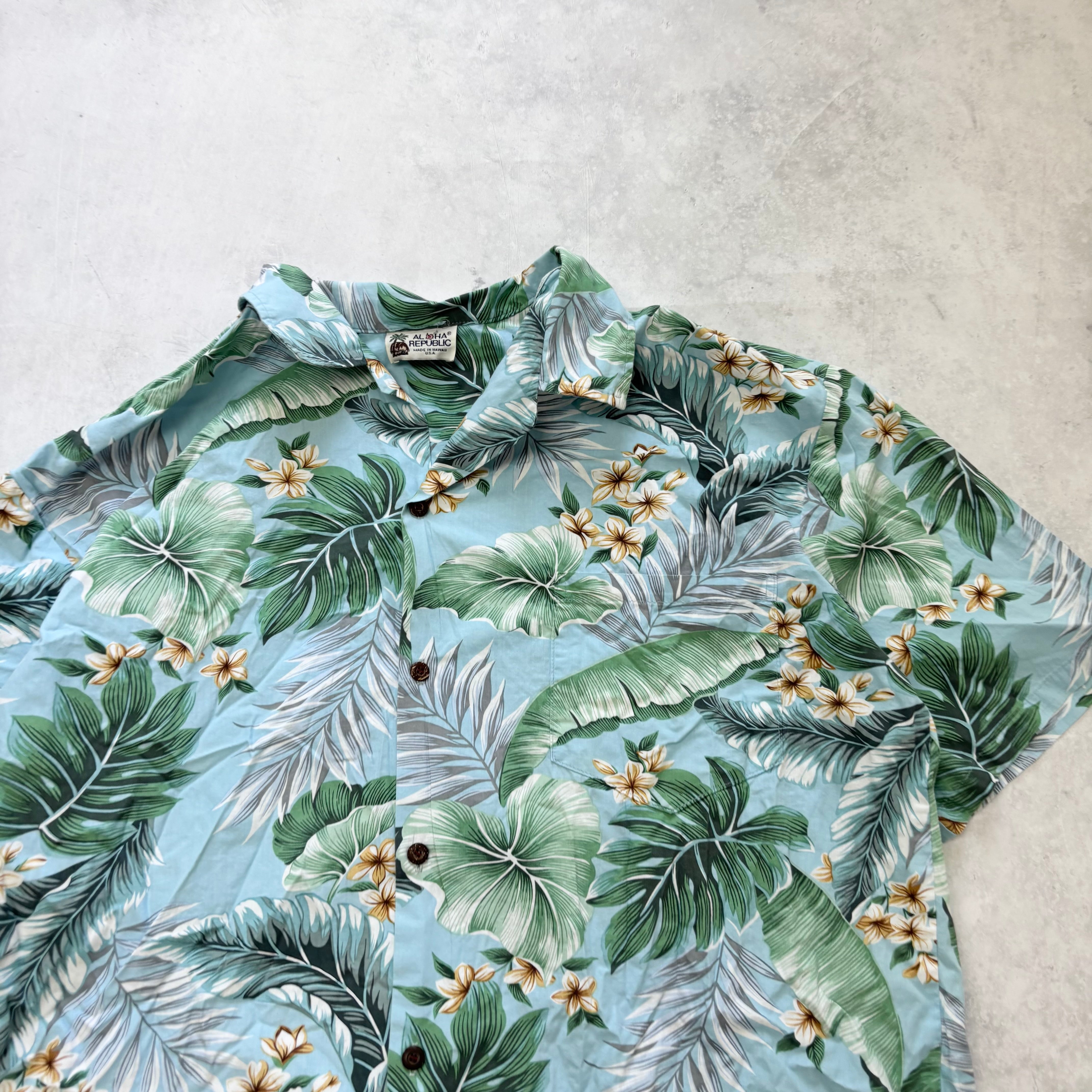 Vintage Hawaiian Shirt Mens XL Blue Floral Aloha Short Sleeve Cotton (E)