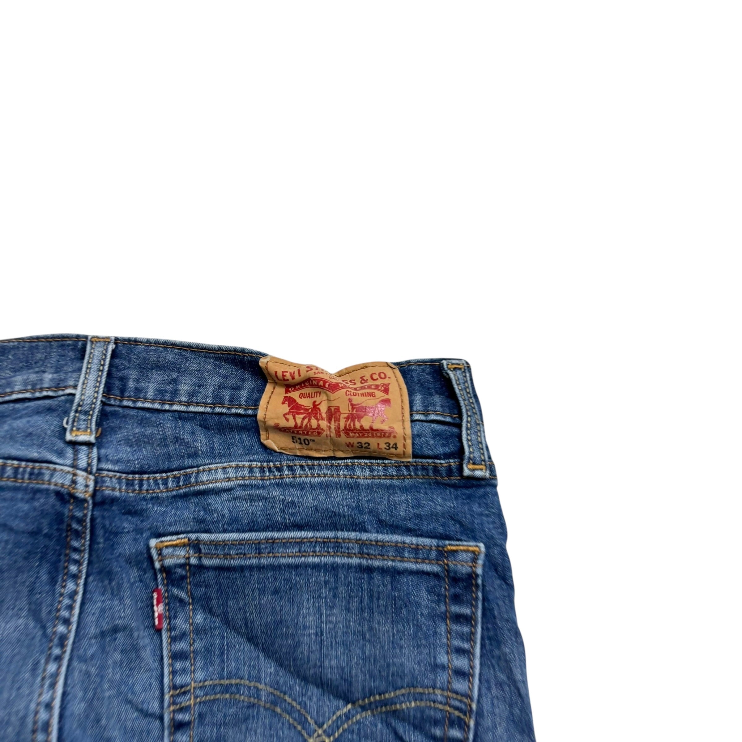 Levis 510 Jeans W32 L34 Mens Mid Blue Skinny Fit Stretch Denim (E)