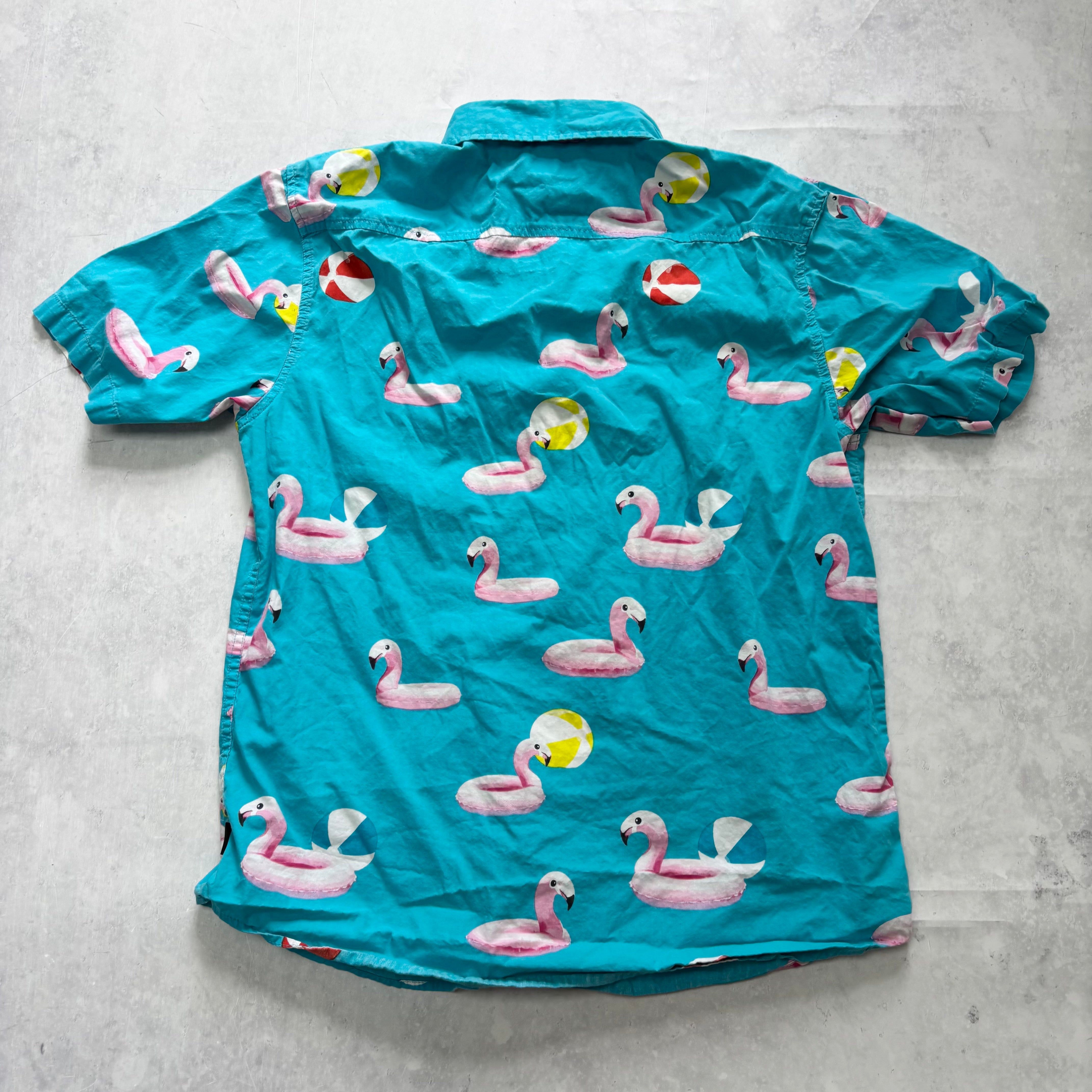 Hawaiian Shirt Mens Large Blue Short Sleeve Cotton Slim Fit (E)