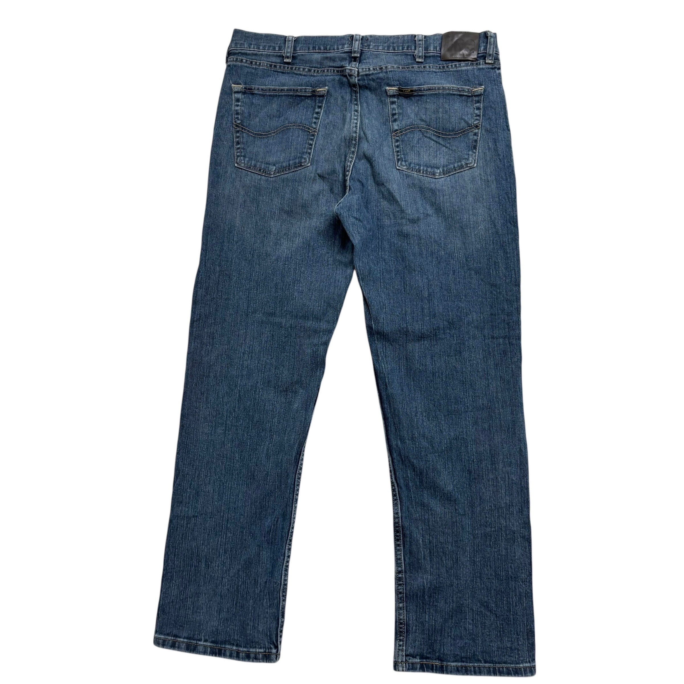 Lee Jeans W38 L30 Mens Mid Blue Regular Straight Fit Stretch Denim (E)
