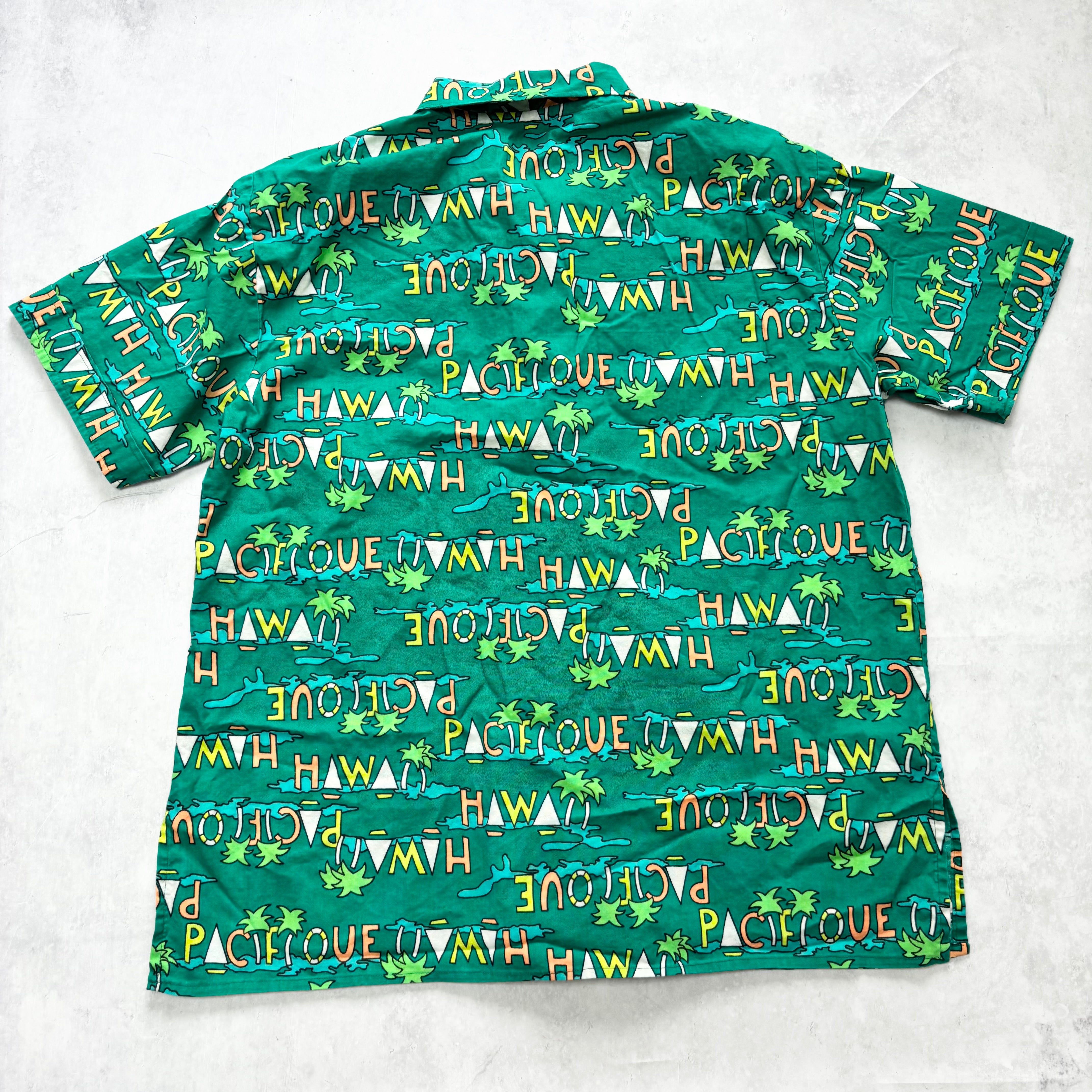 Vintage Hawaiian Shirt Mens Large Green Aloha Short Sleeve (E)