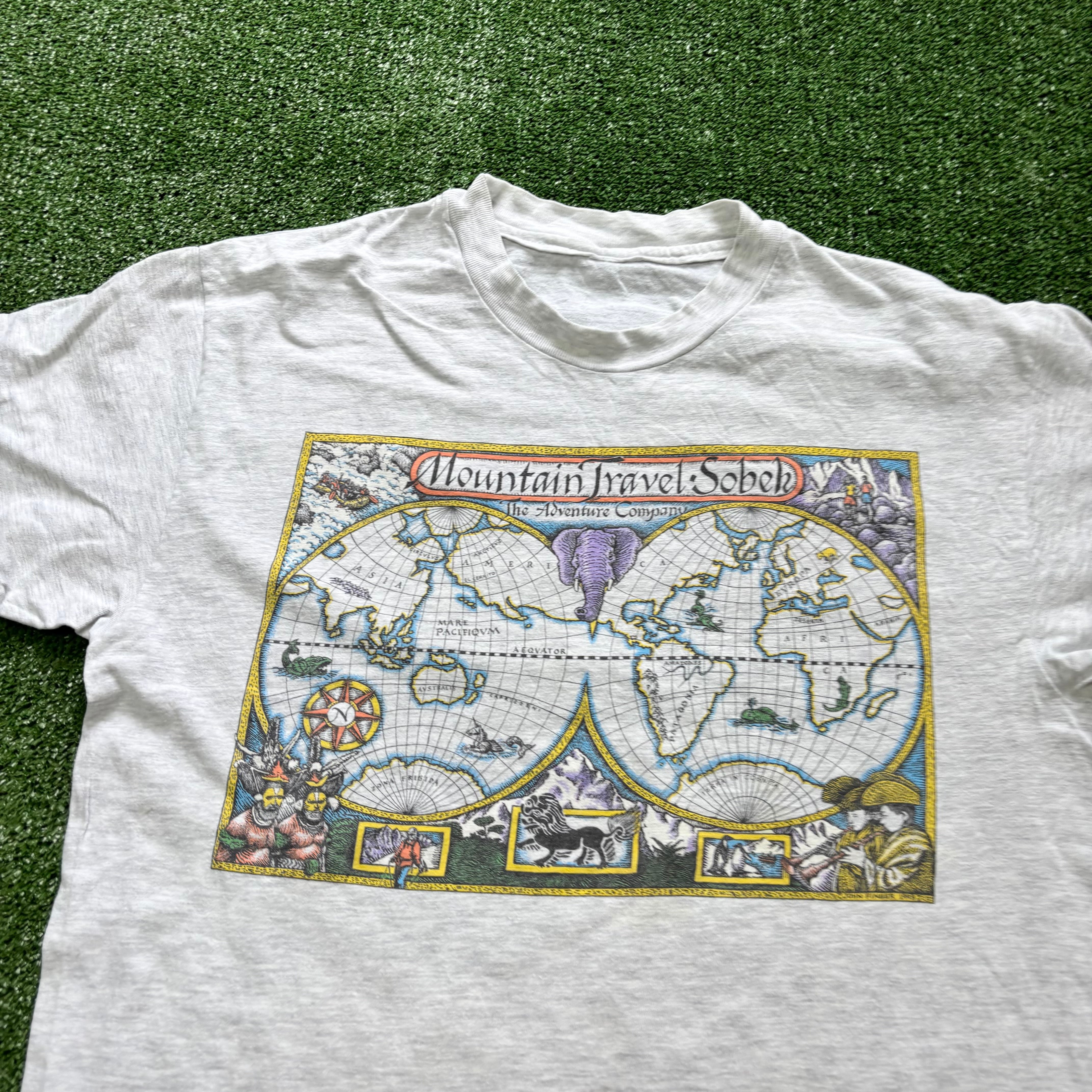 Vintage T Shirt Mens Large Grey Single Stitch Graphic Print 90s Travel (E)