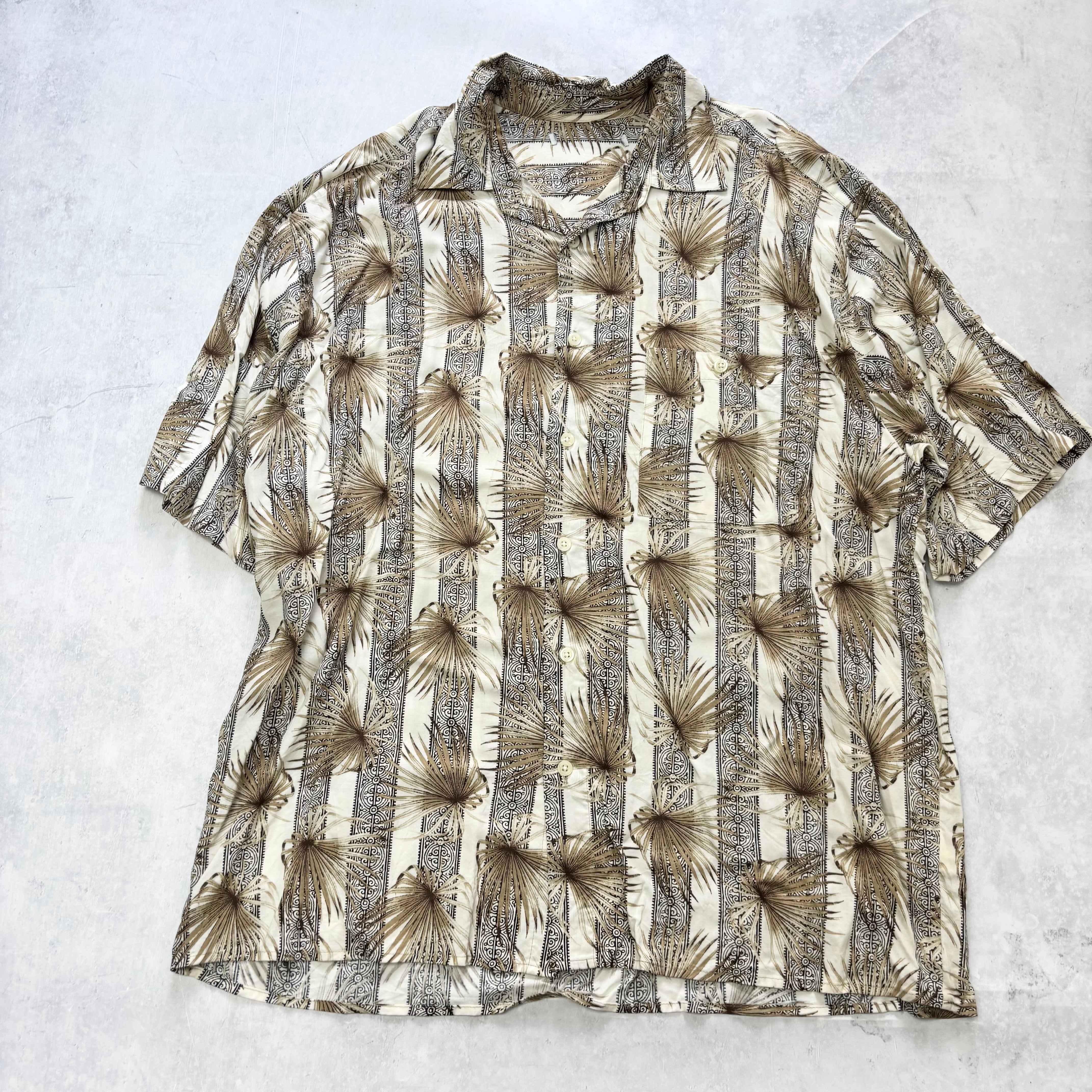 Vintage Hawaiian Shirt Mens Large Gold Floral Aloha Short Sleeve (E)