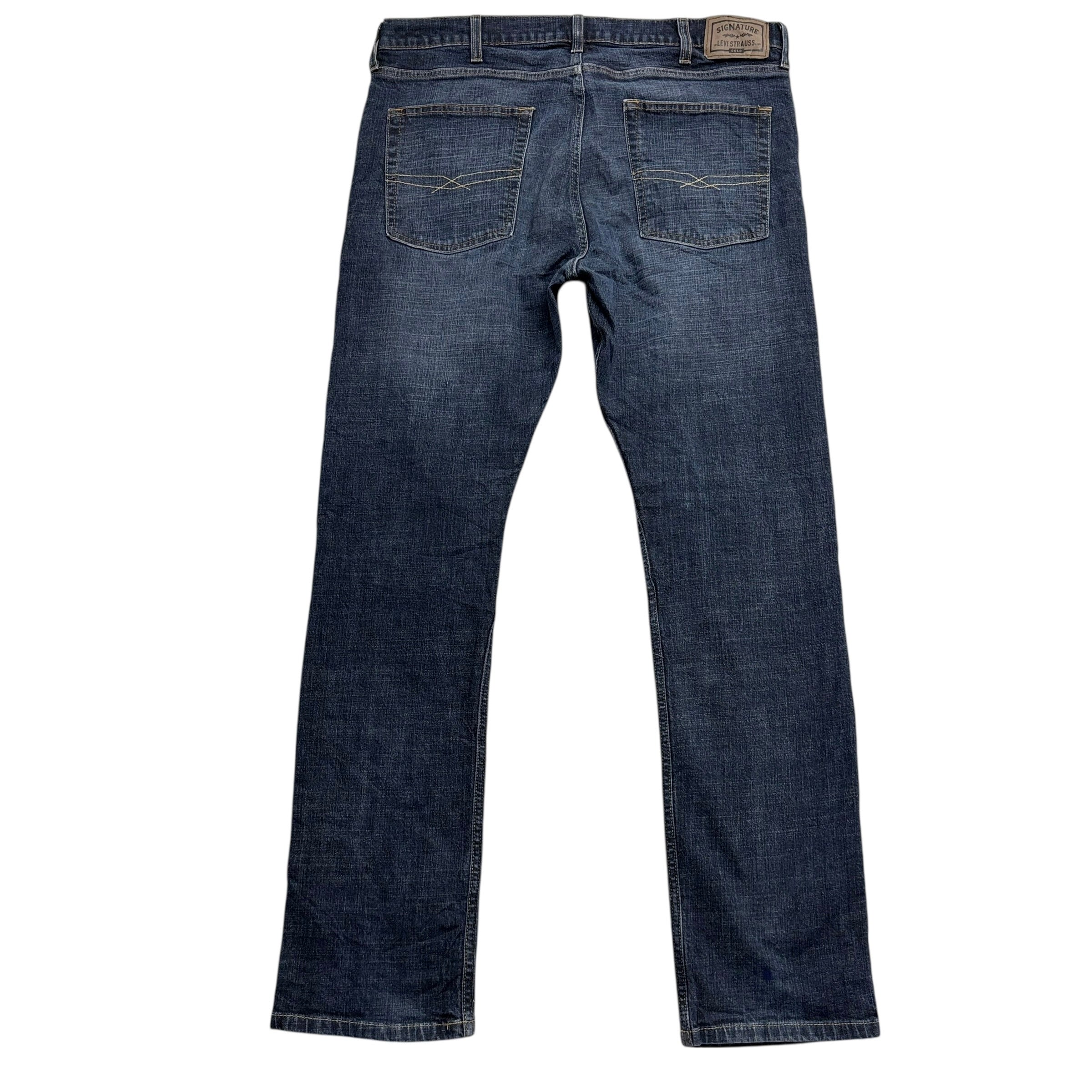Levis Signature Jeans W38 L34 Mens Dark Blue Slim Straight Fit Stretch Denim (E)