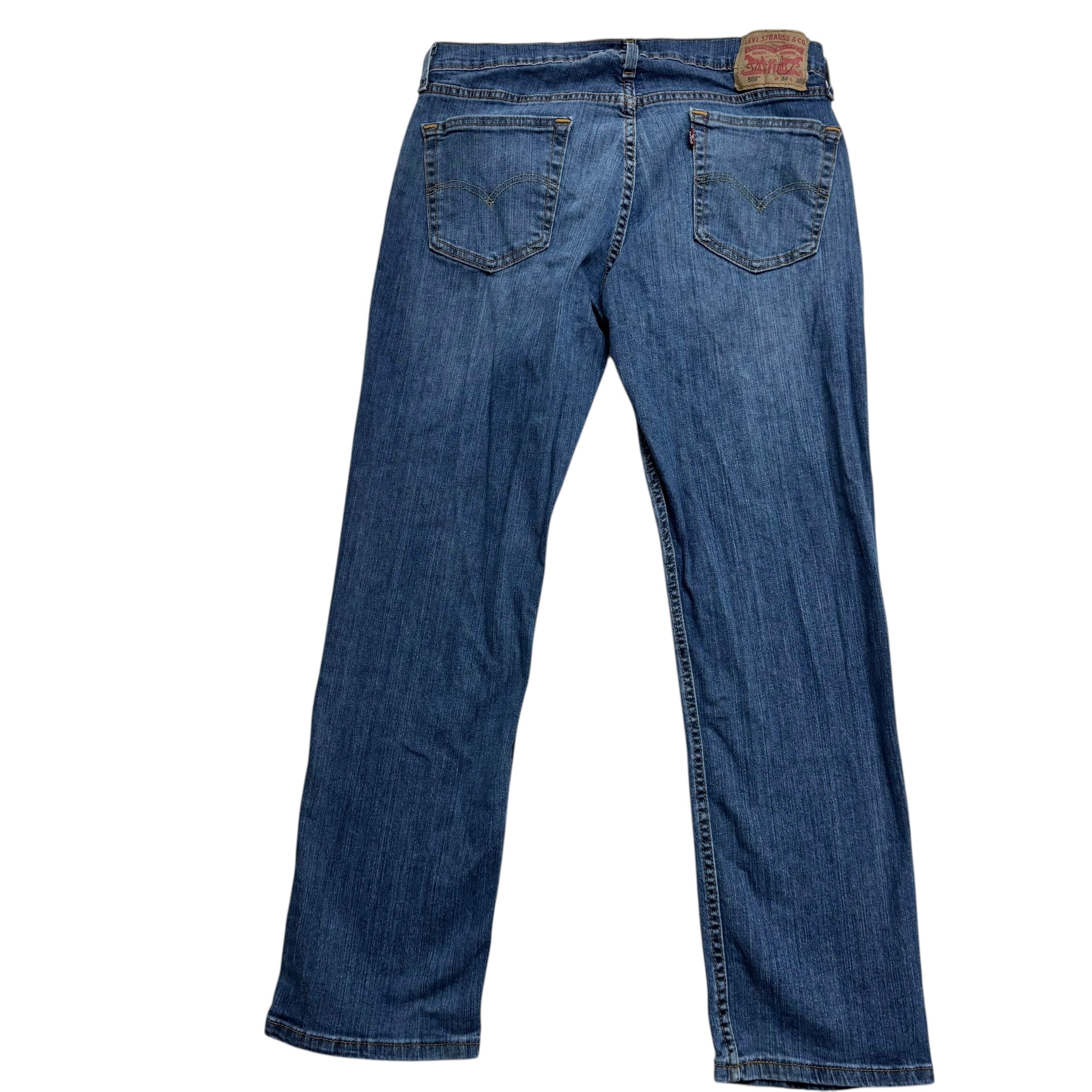 Levis 559 Jeans W34 L30 Mens Mid Blue Regular Straight Fit Stretch Denim (E)
