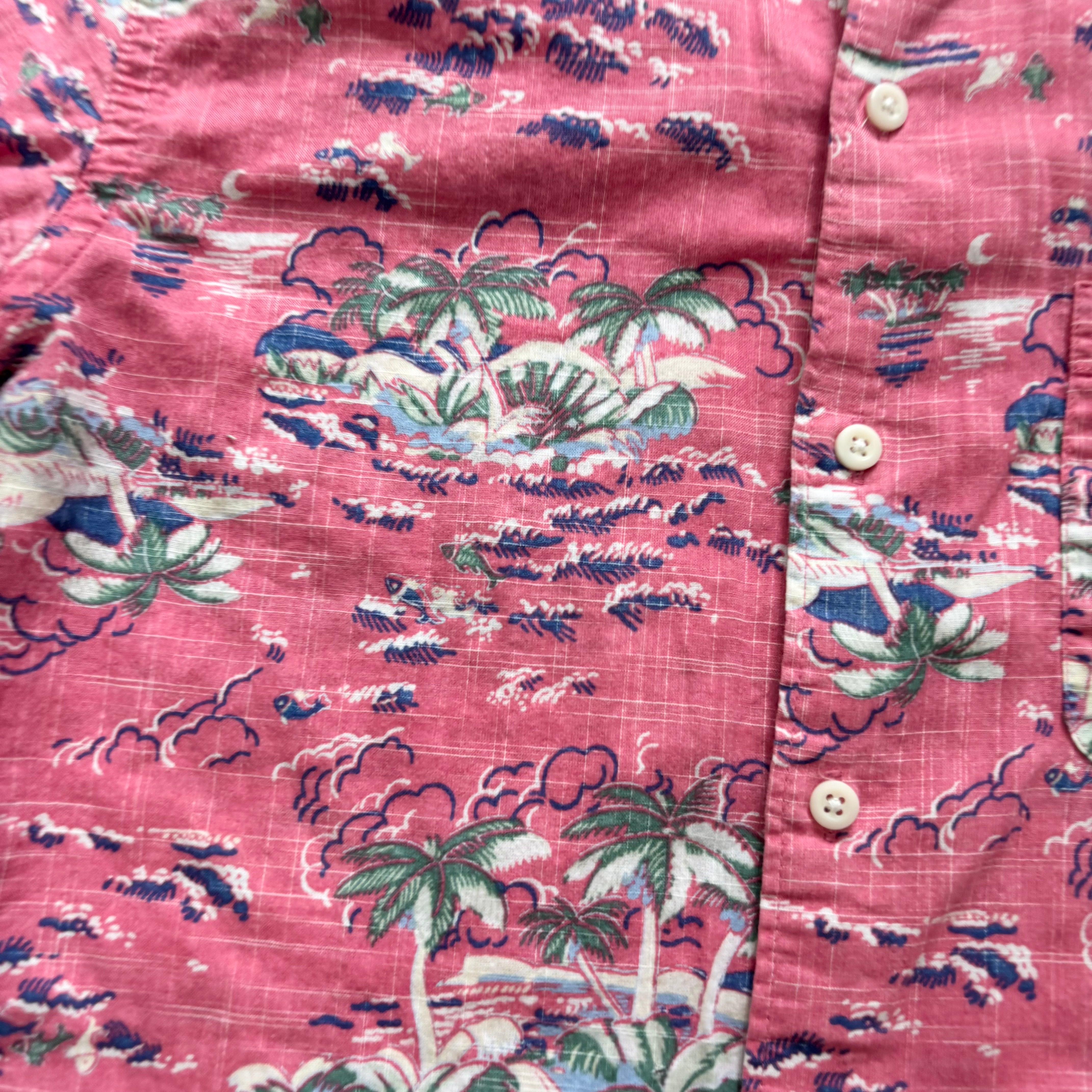 IZOD Hawaiian Shirt Mens Small Pink Short Sleeve Cotton (E)