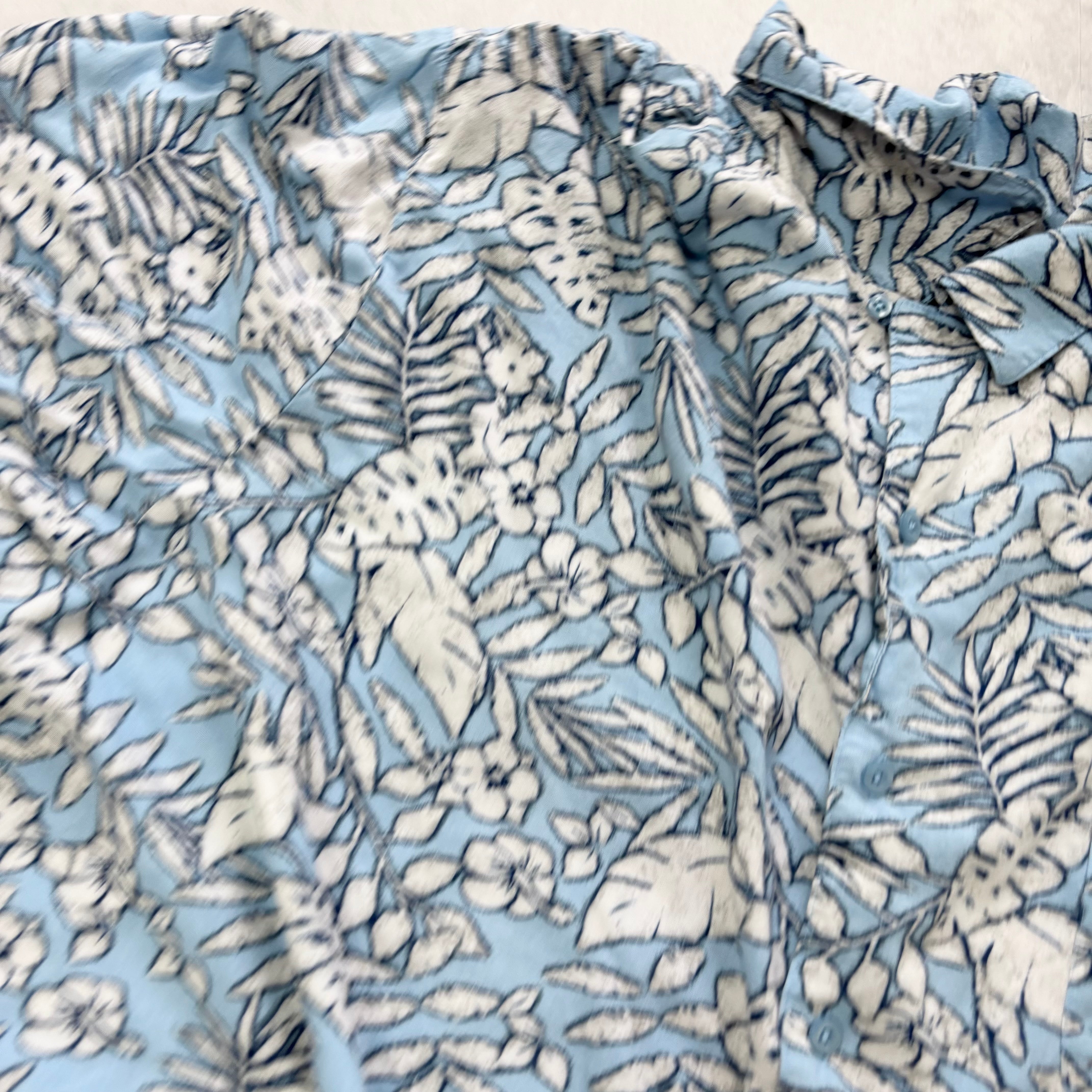 Vintage Hawaiian Shirt Mens 3XL Blue Floral Aloha Short Sleeve Rayon (E)