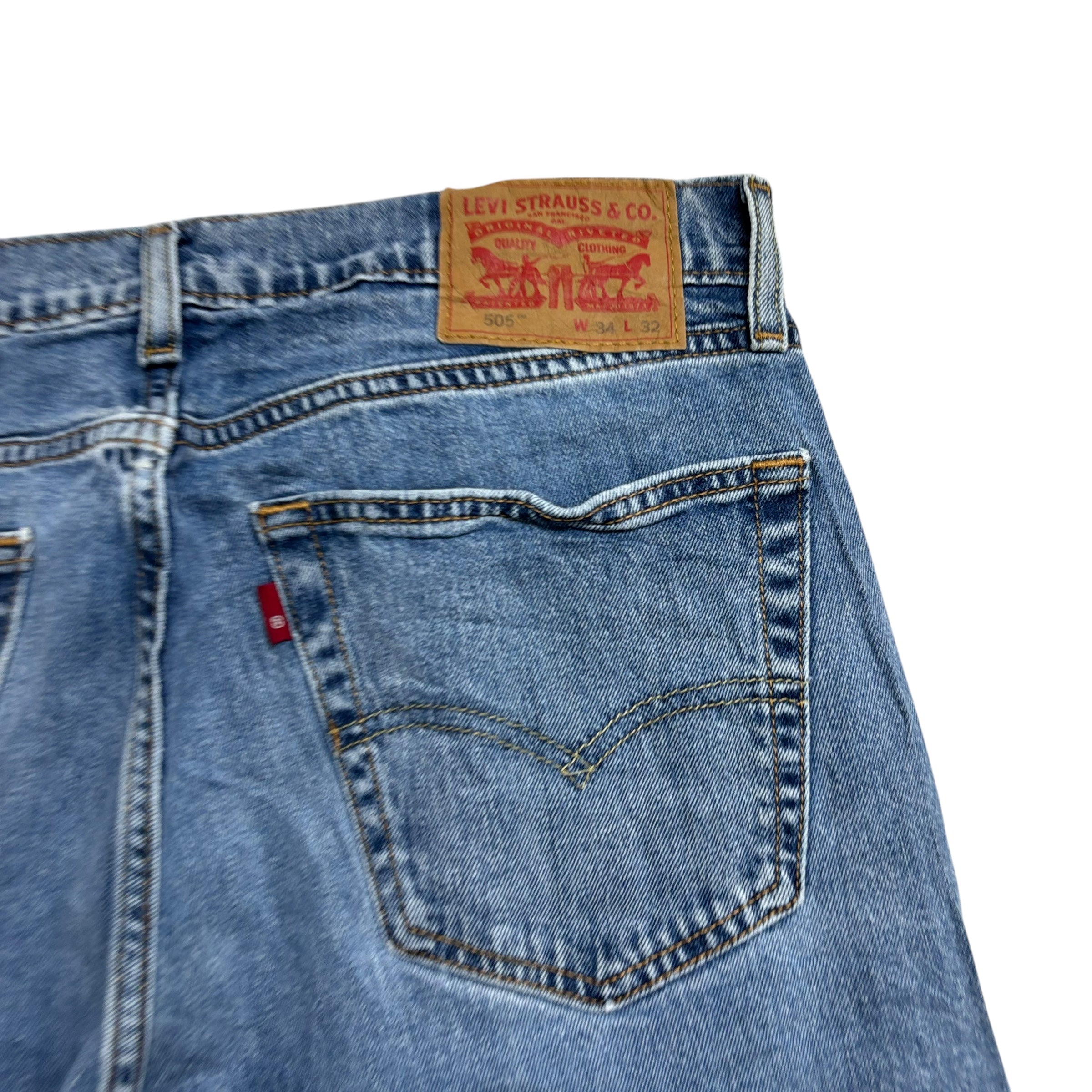 Levis 505 Jeans W34 L31 Mens Light Blue Regular Straight Fit Stretch Denim (E)