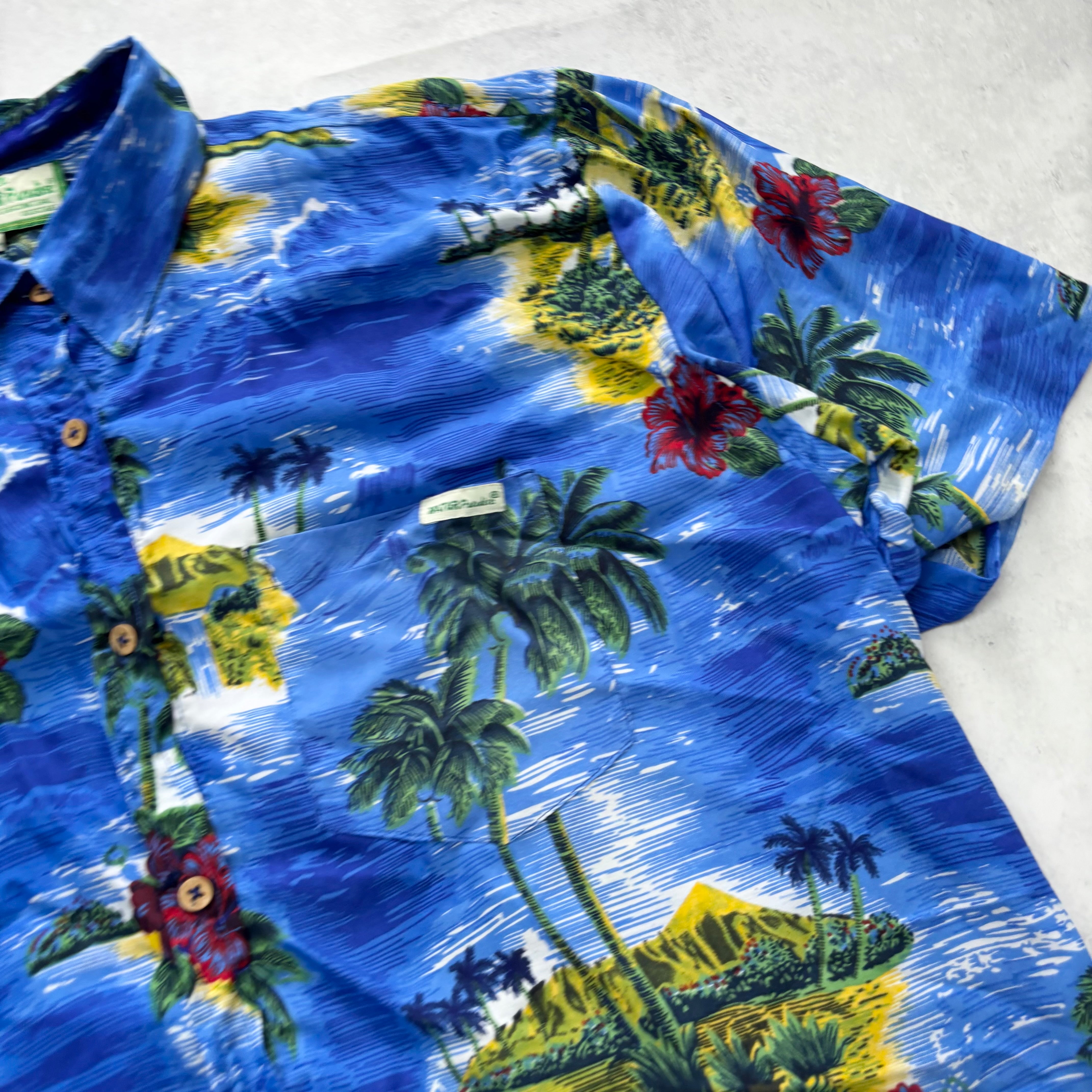 Hawaiian Shirt Mens XXL Blue Floral Aloha Short Sleeve Viscose (E)