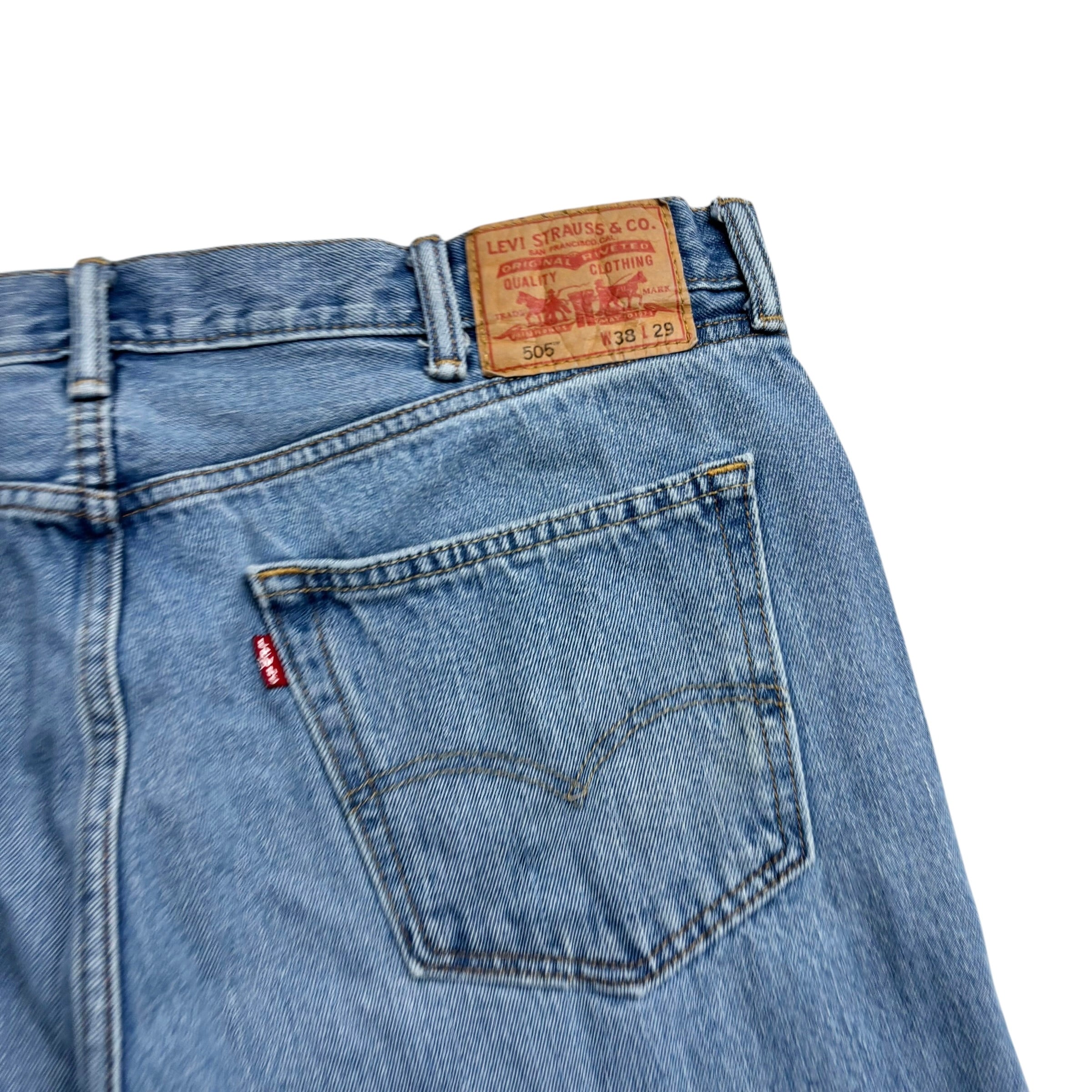 Levis 505 Jeans W38 L29 Mens Light Blue Regular Straight Fit Vintage Denim (E)