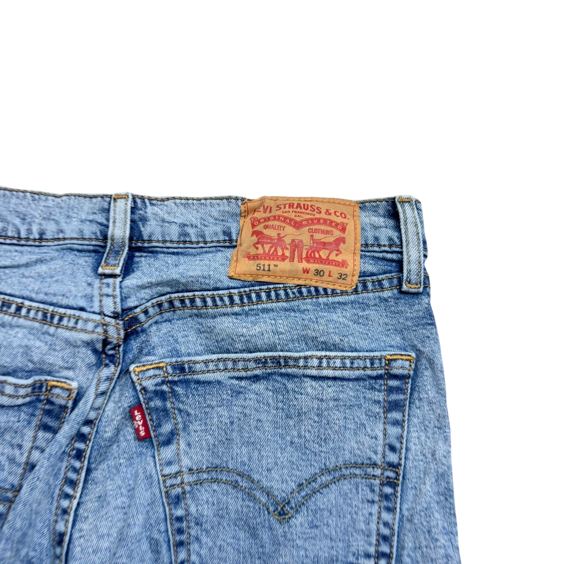 Levis 511 Jeans W30 L32 Mens Light Blue Slim Fit Stretch Denim (E)