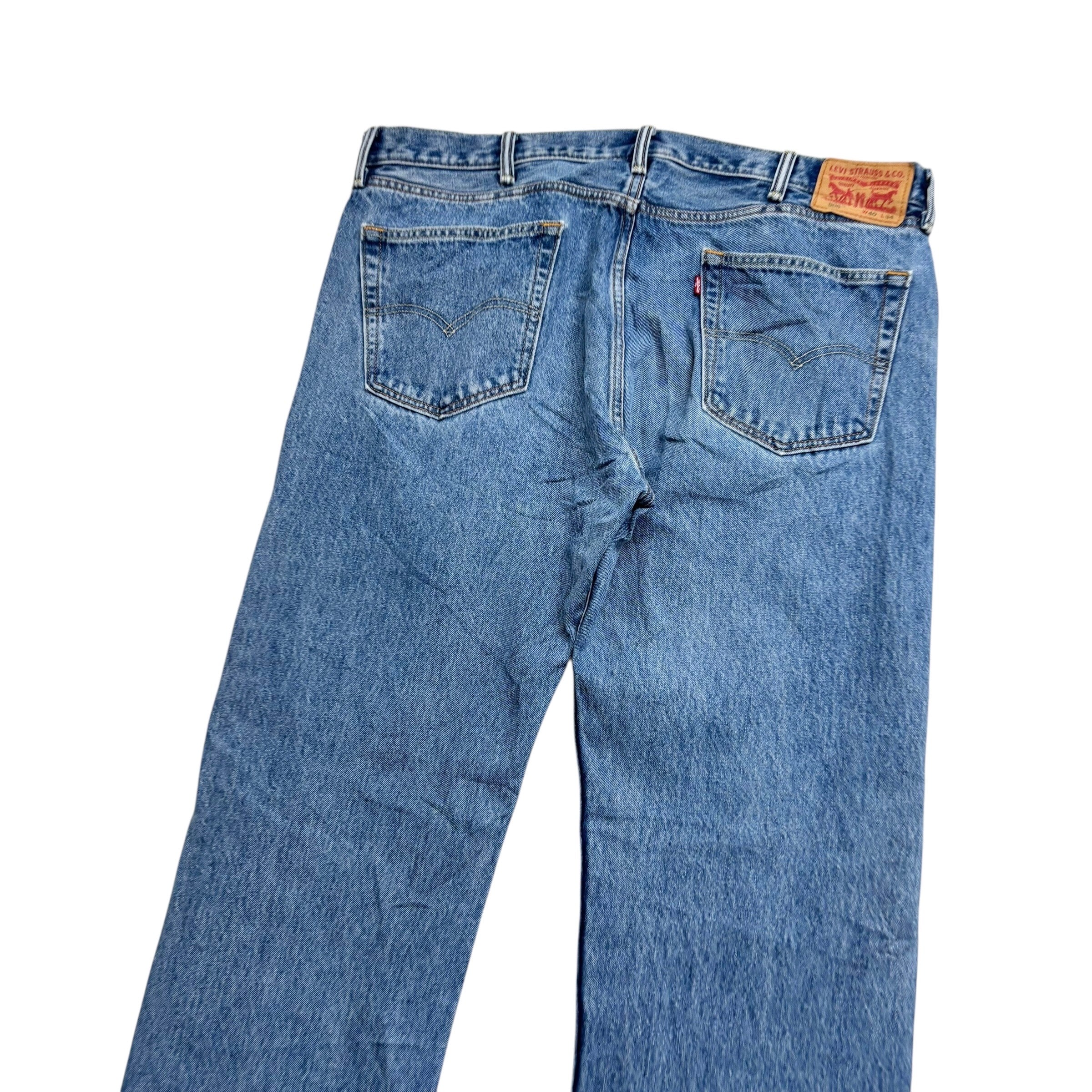 Levis 505 Jeans W40 L34 Mens Mid Blue Regular Straight Fit Denim (E)