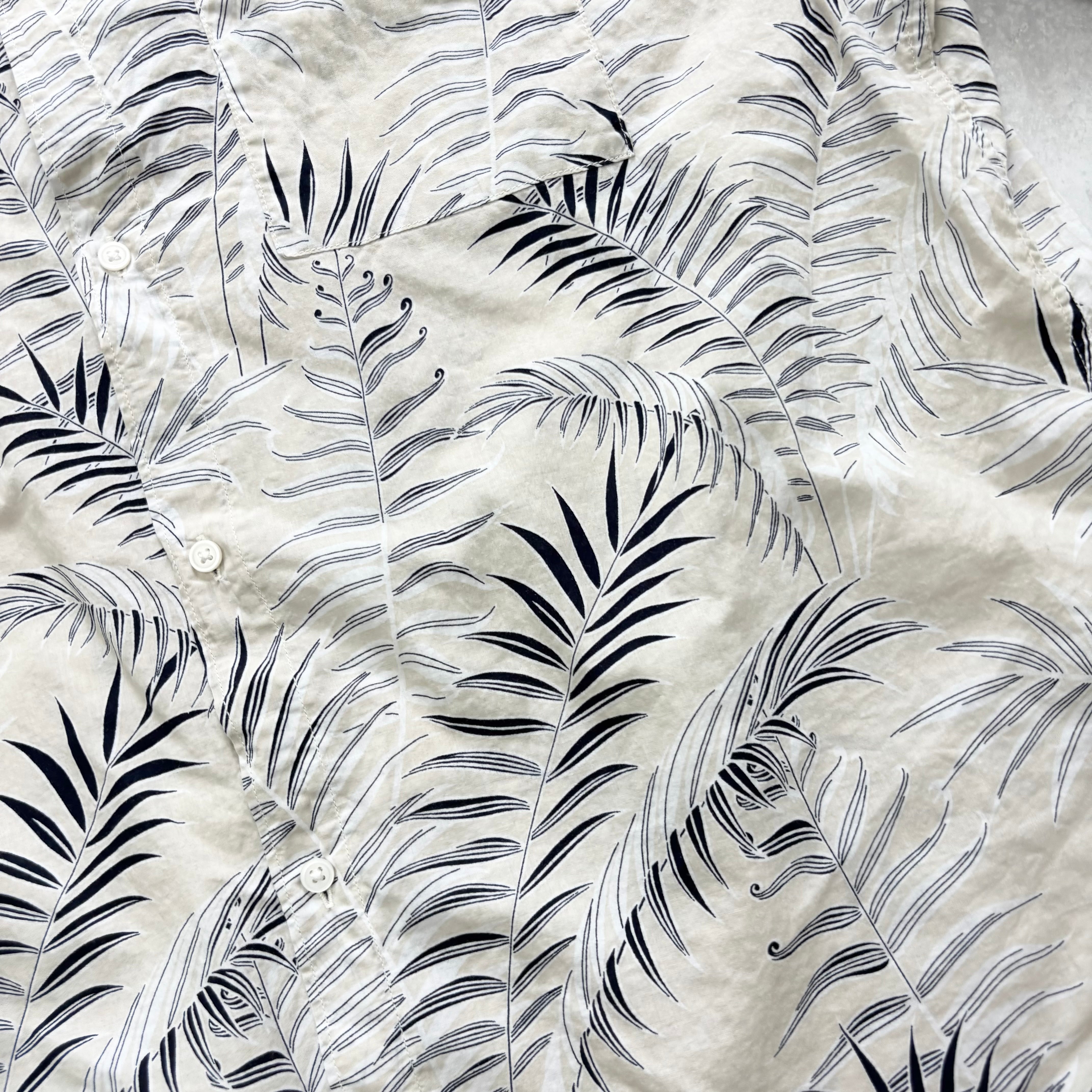 Hawaiian Shirt Mens XL Beige Floral Aloha Short Sleeve Cotton (E)