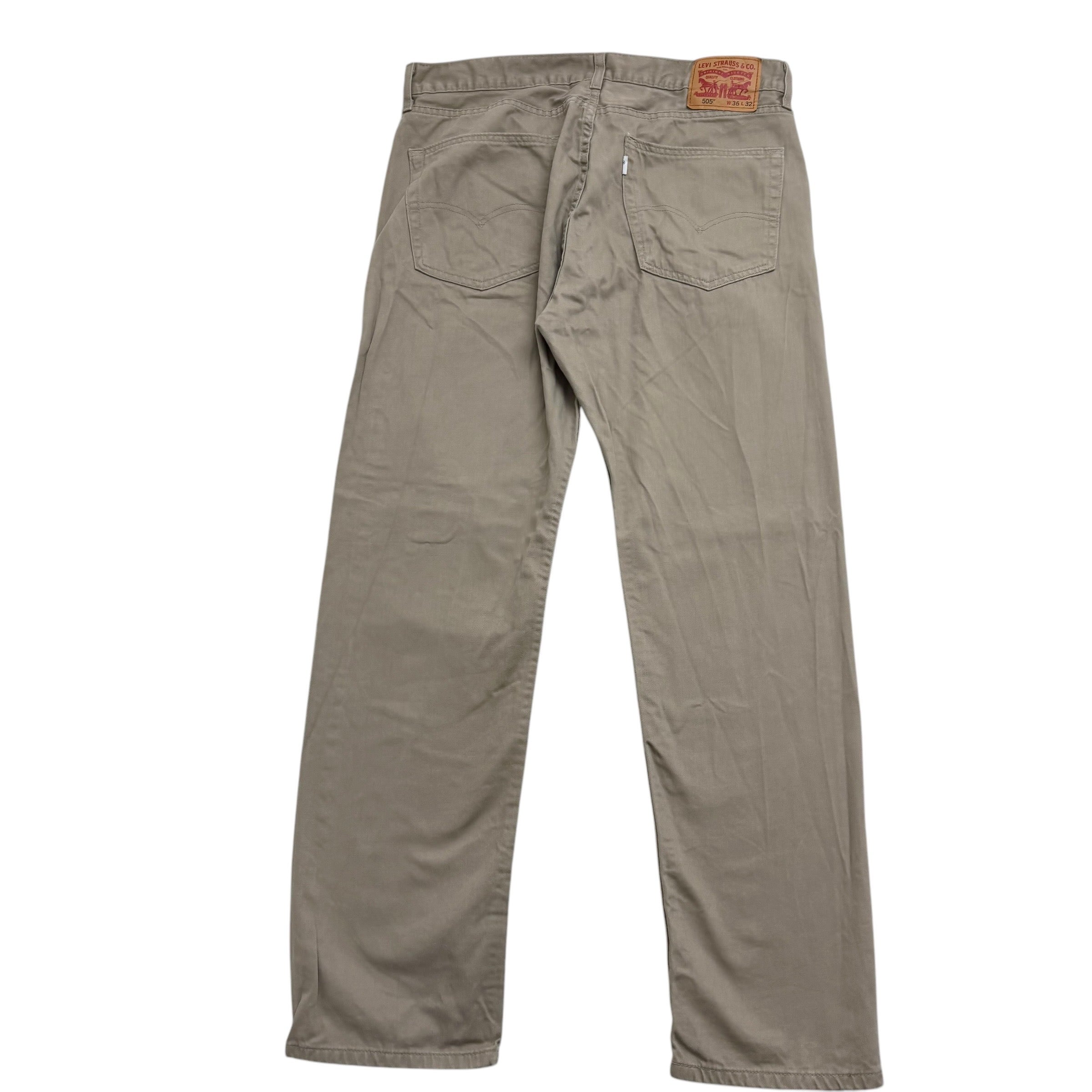 Levis 505 Trousers W36 L32 Mens Beige Regular Straight Fit Cotton Pants (E)