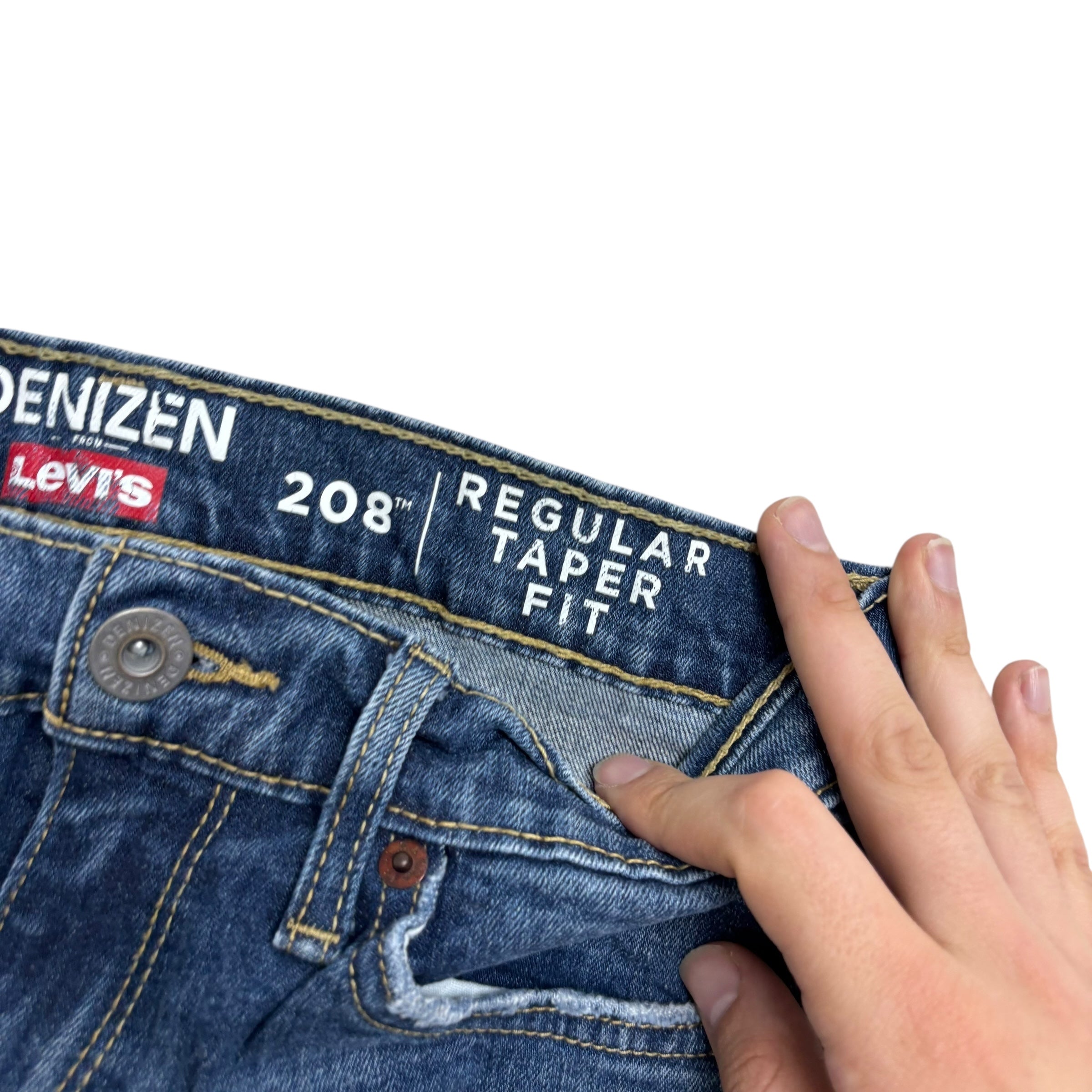 Levis Denizen Jeans W28 L30 Mens Mid Blue Regular Tapered Stretch Denim (E)