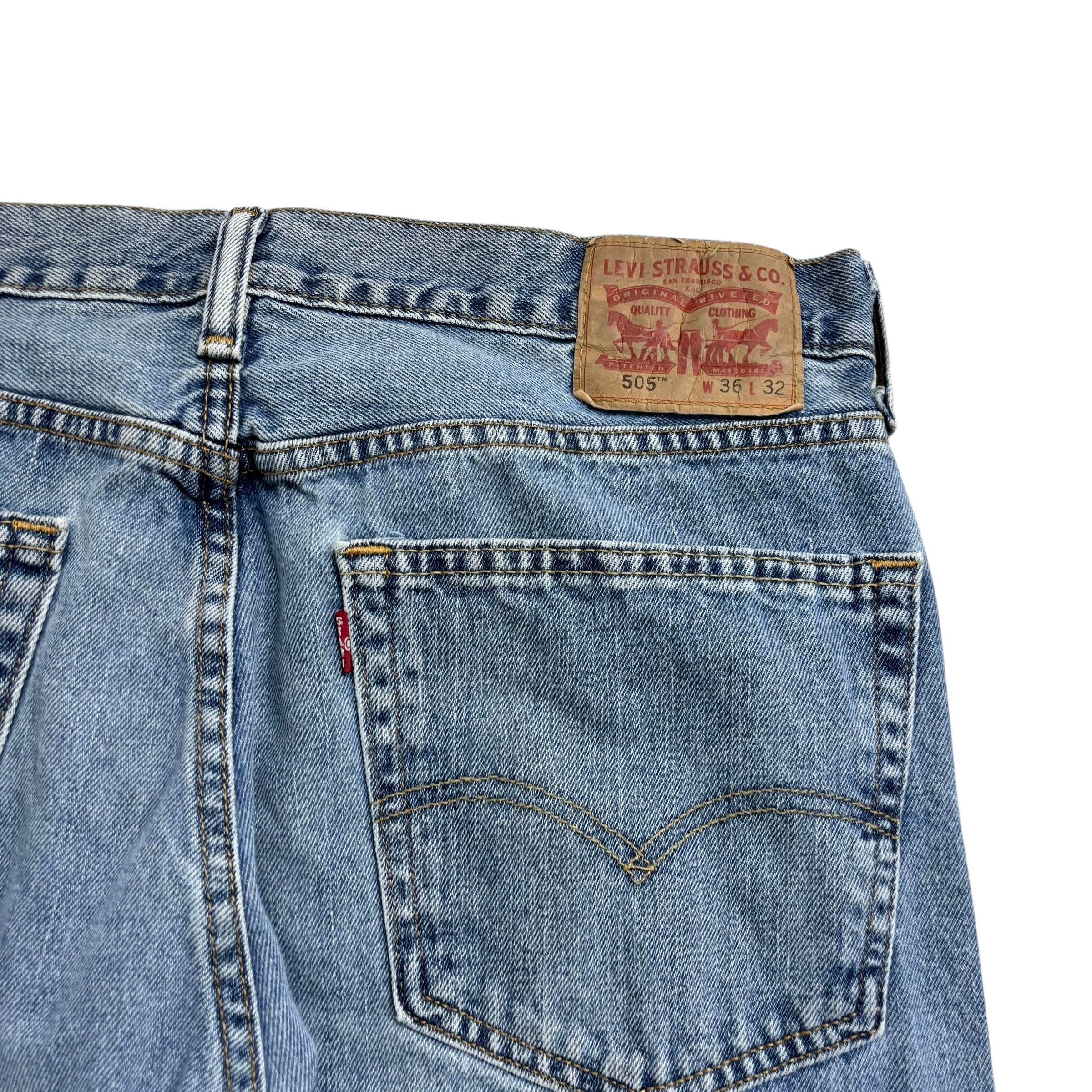 Levis 505 Jeans W36 L32 Mens Light Blue Regular Straight Fit Vintage Denim (E)