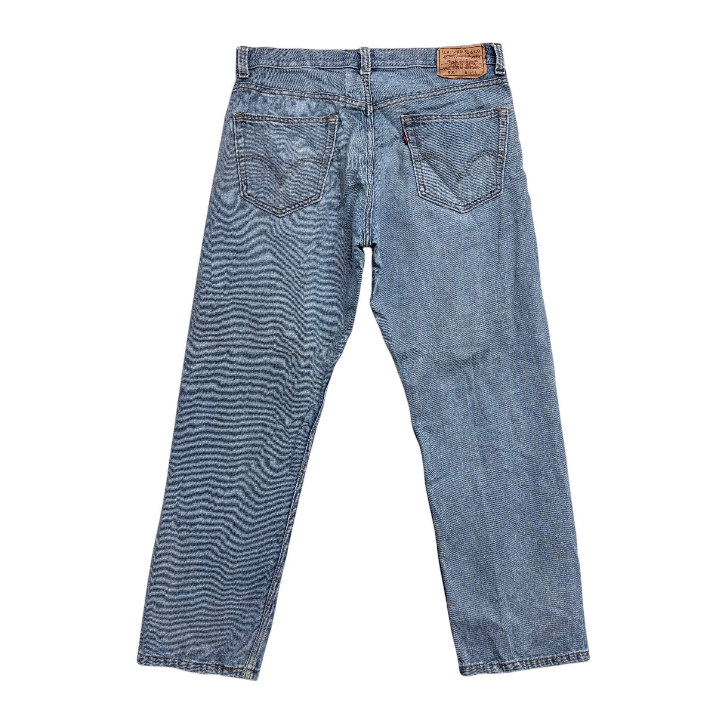 Levis 505 Jeans W34 L29 Mens Light Blue Regular Straight Fit Vintage Denim (E)